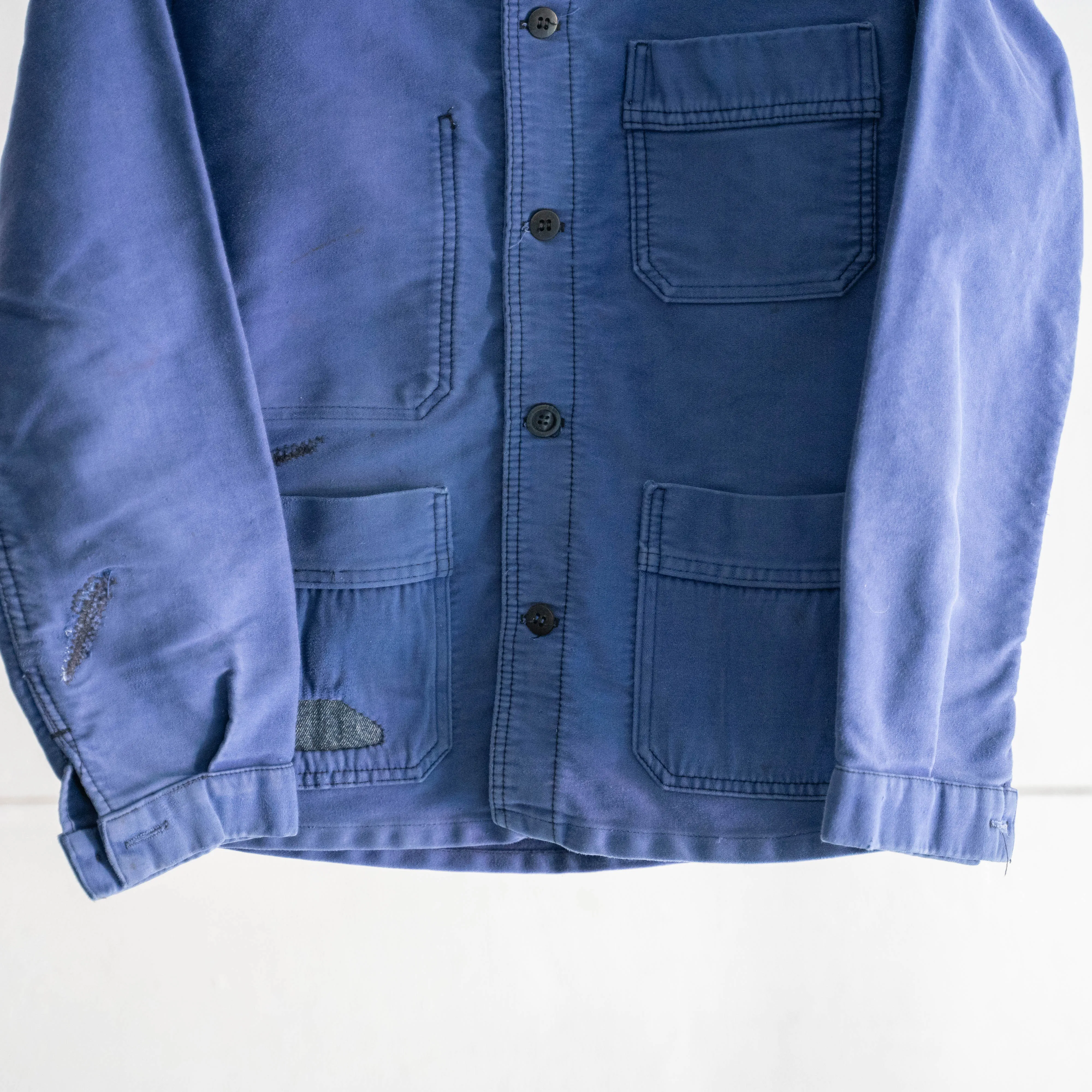 1950-60s France blue moleskin work jacket 'with repair'