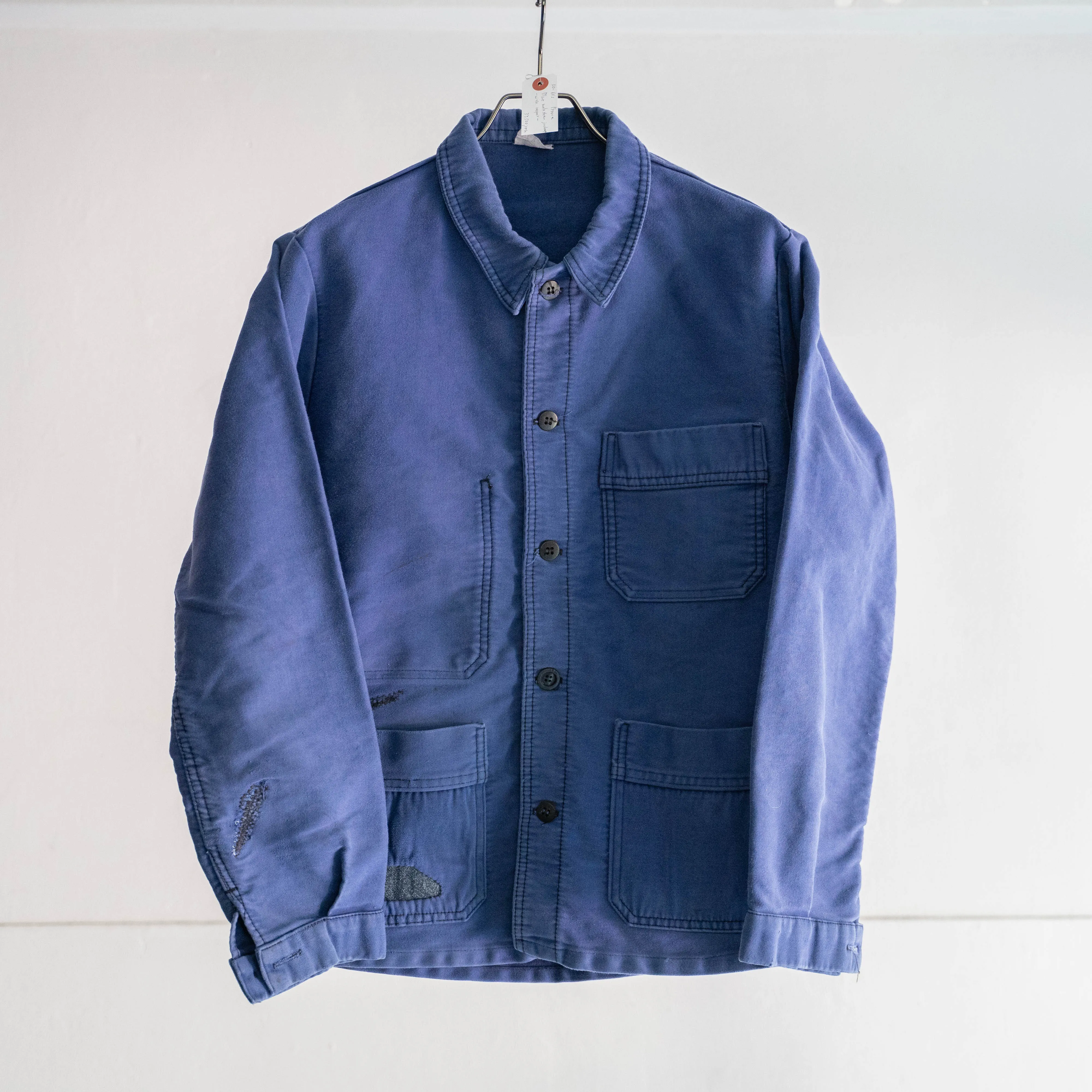 1950-60s France blue moleskin work jacket 'with repair'