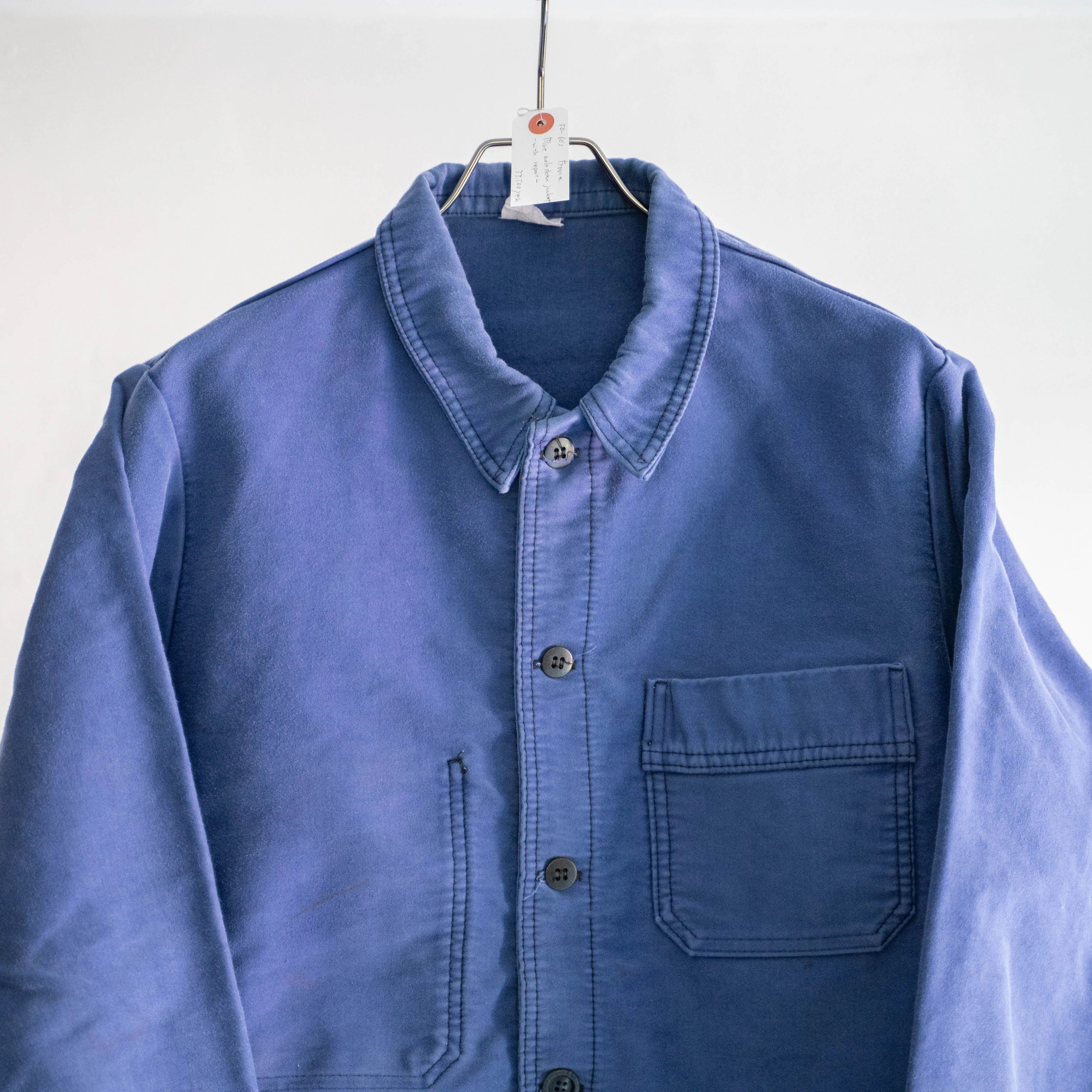 1950-60s France blue moleskin work jacket 'with repair'