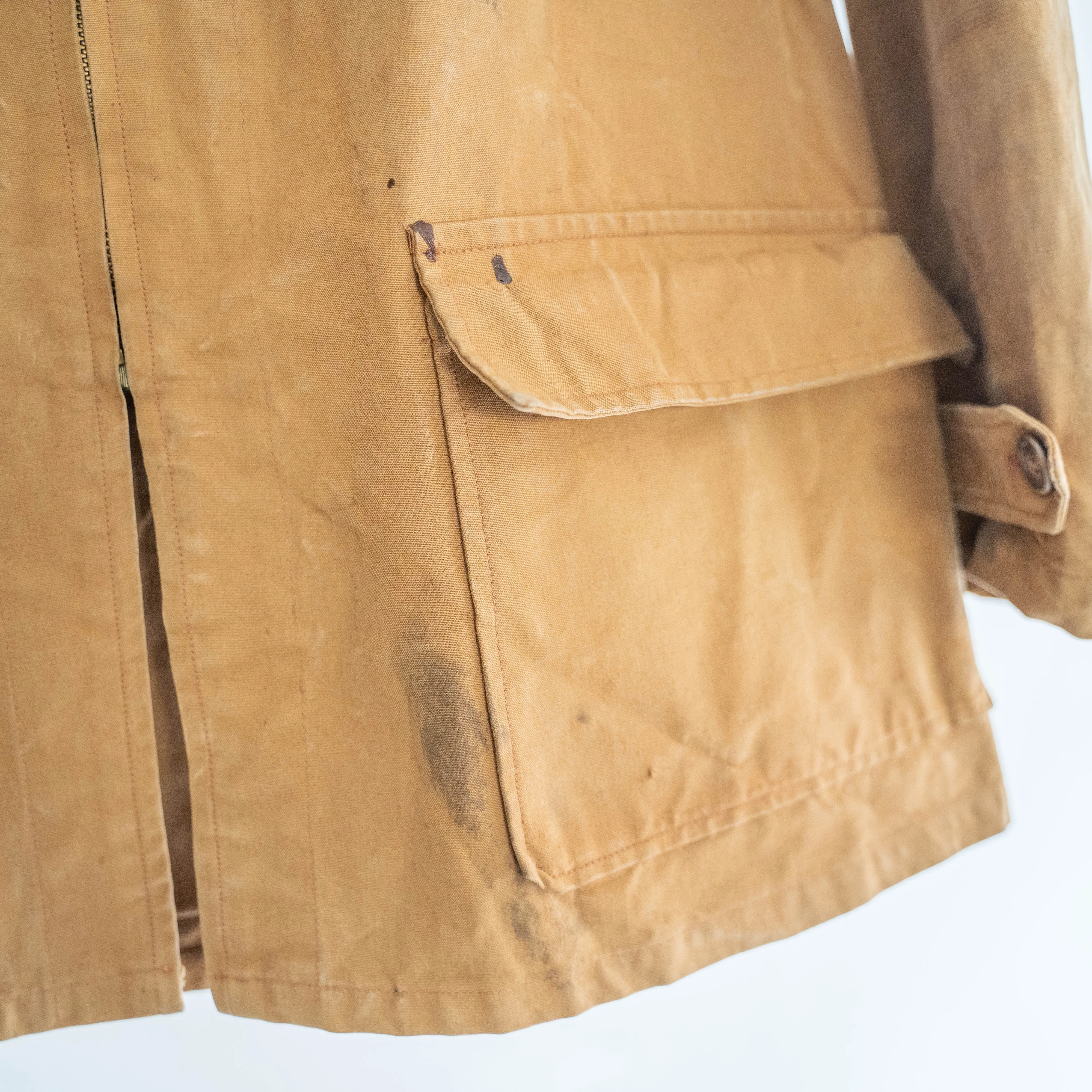 1950-60s France brown canvas zip up hunting jacket