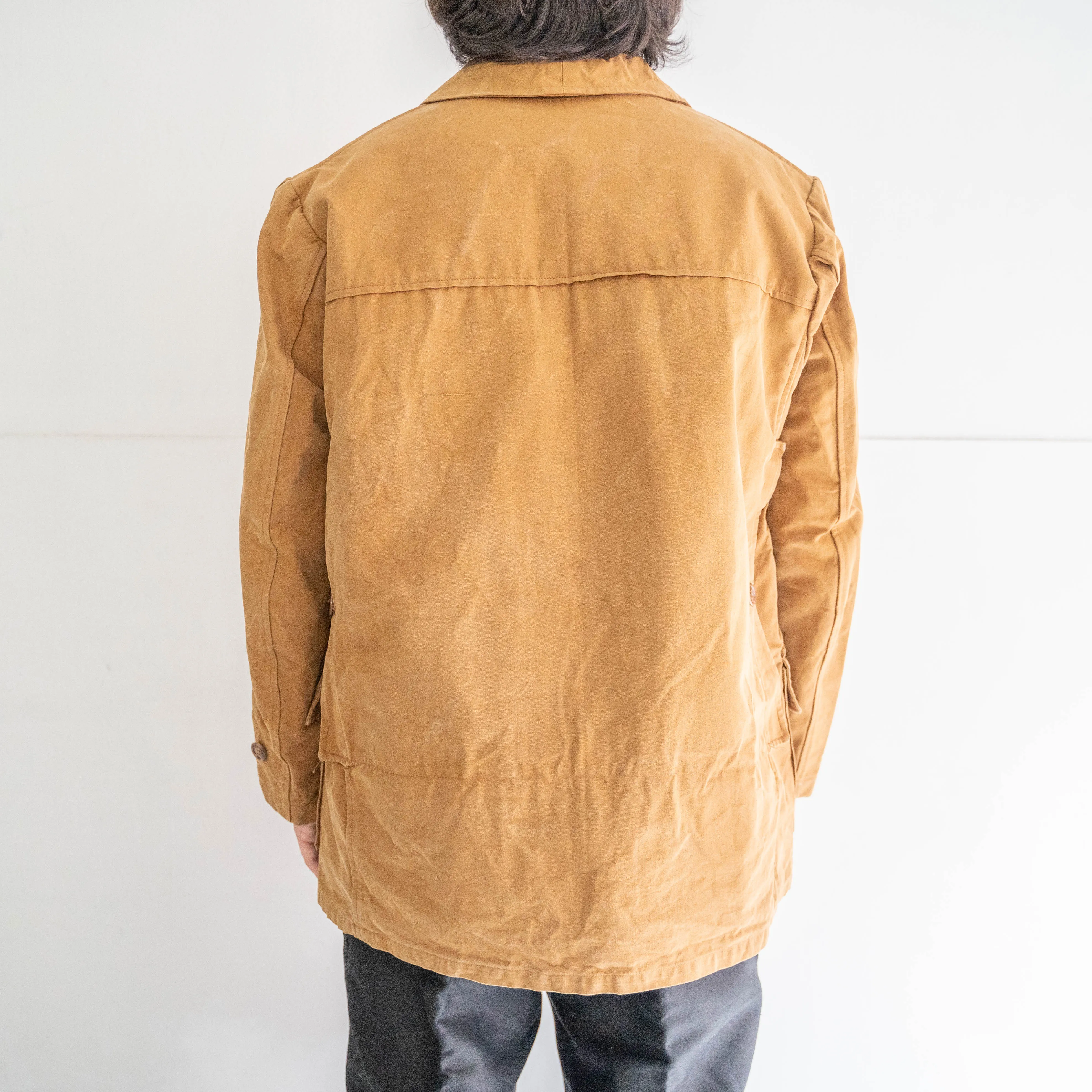 1950-60s France brown canvas zip up hunting jacket