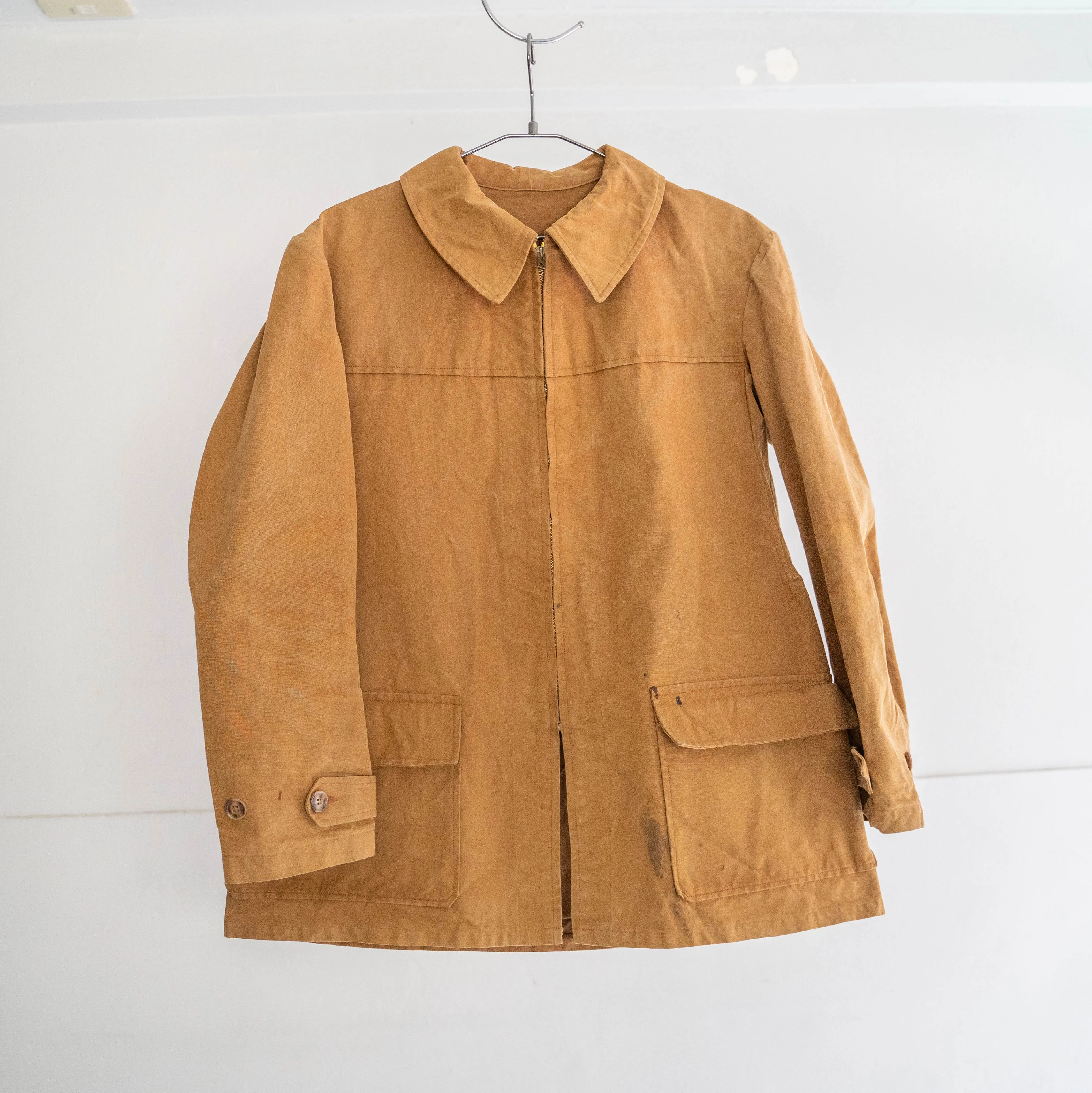 1950-60s France brown canvas zip up hunting jacket