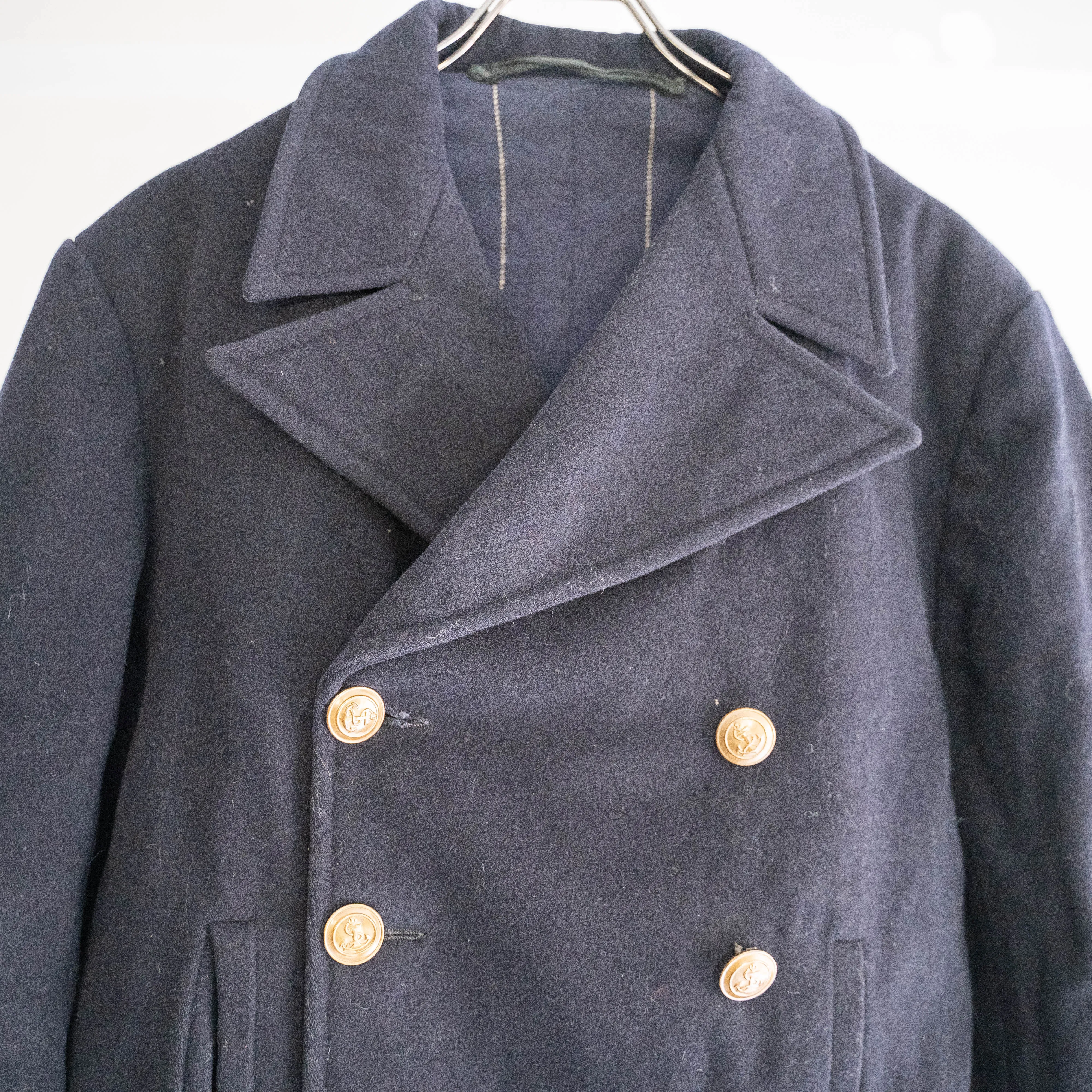 1960-70s italian navy wool p coat -dark navy-