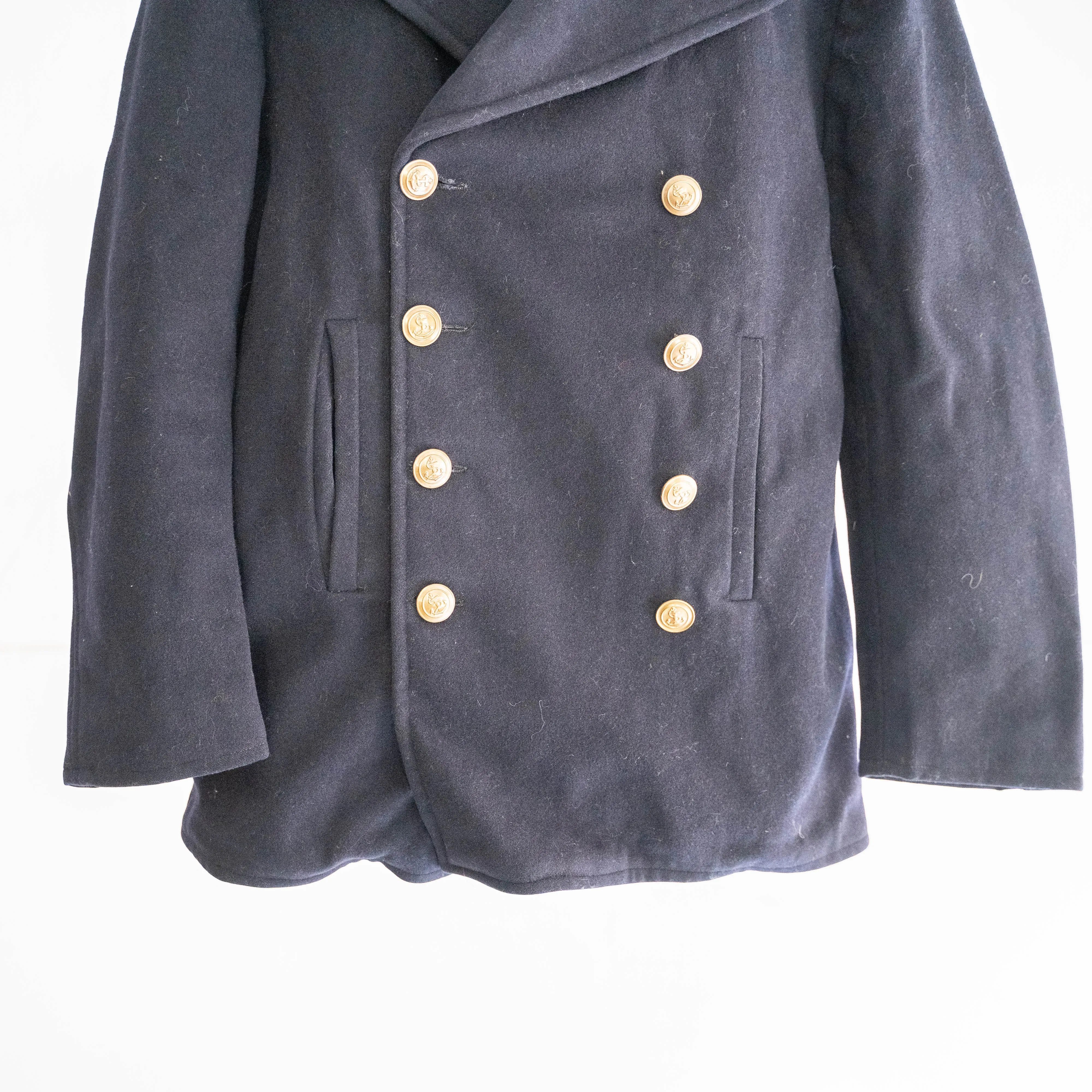 1960-70s italian navy wool p coat -dark navy-