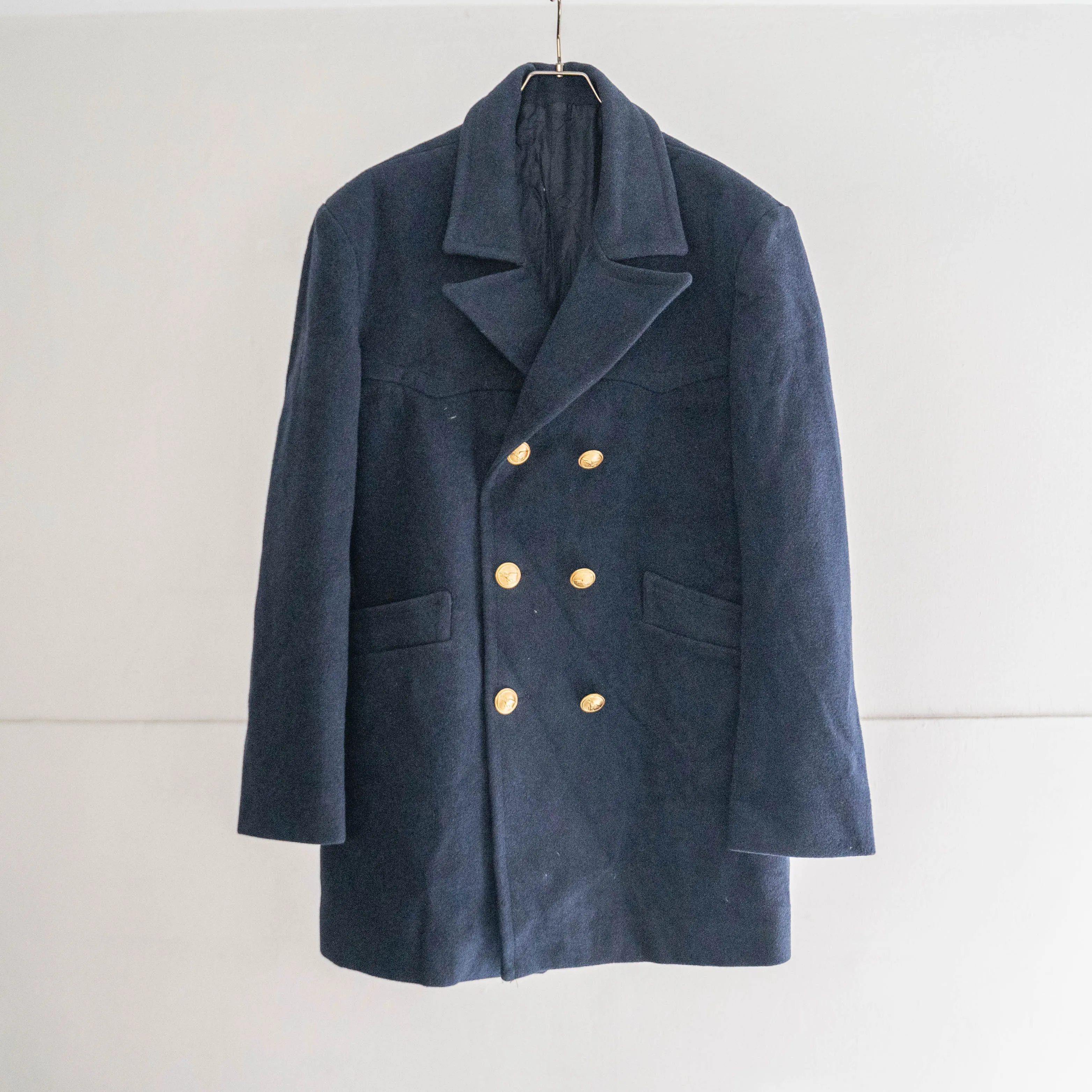 1960-70s italian navy wool p coat -dark navy- 'dead stock'