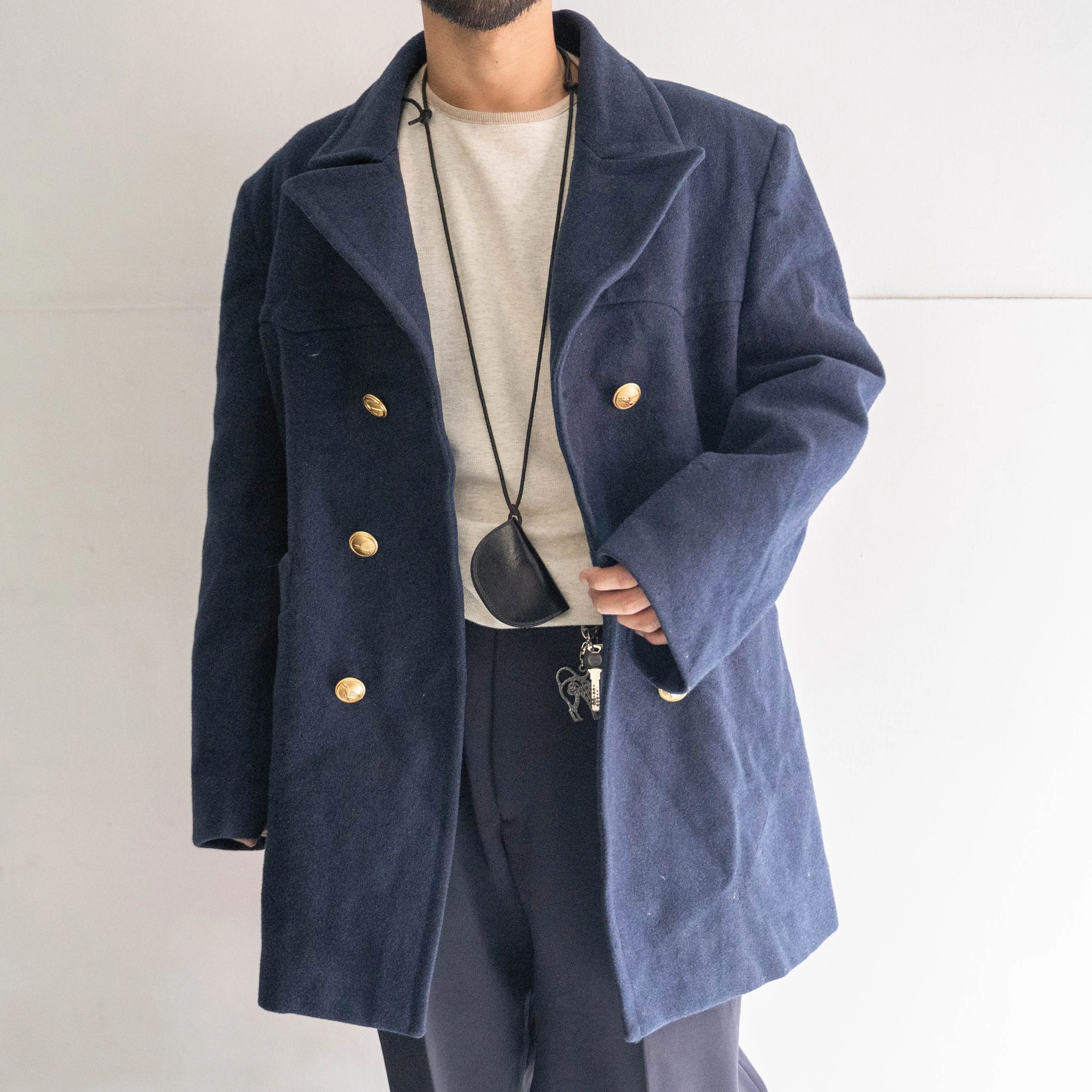 1960-70s italian navy wool p coat -dark navy- 'dead stock'