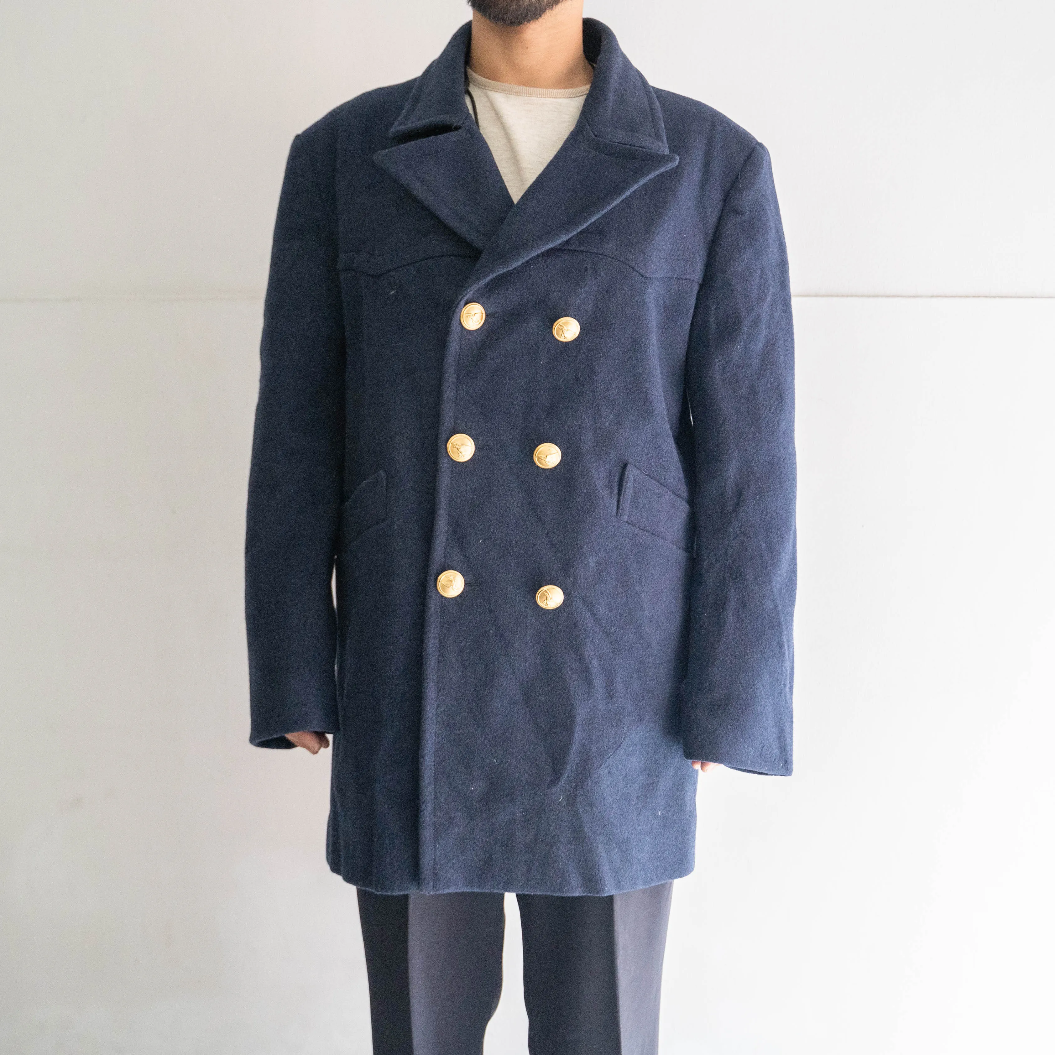 1960-70s italian navy wool p coat -dark navy- 'dead stock'