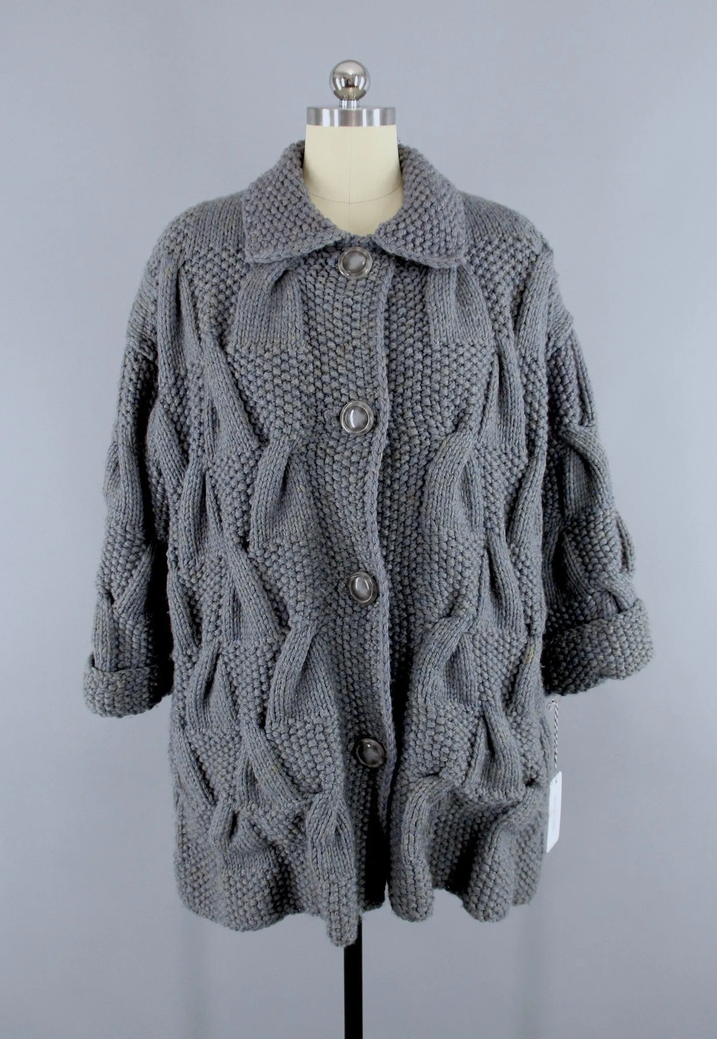 1960s Vintage Grey Wool Cardigan Sweater Knitted Coat