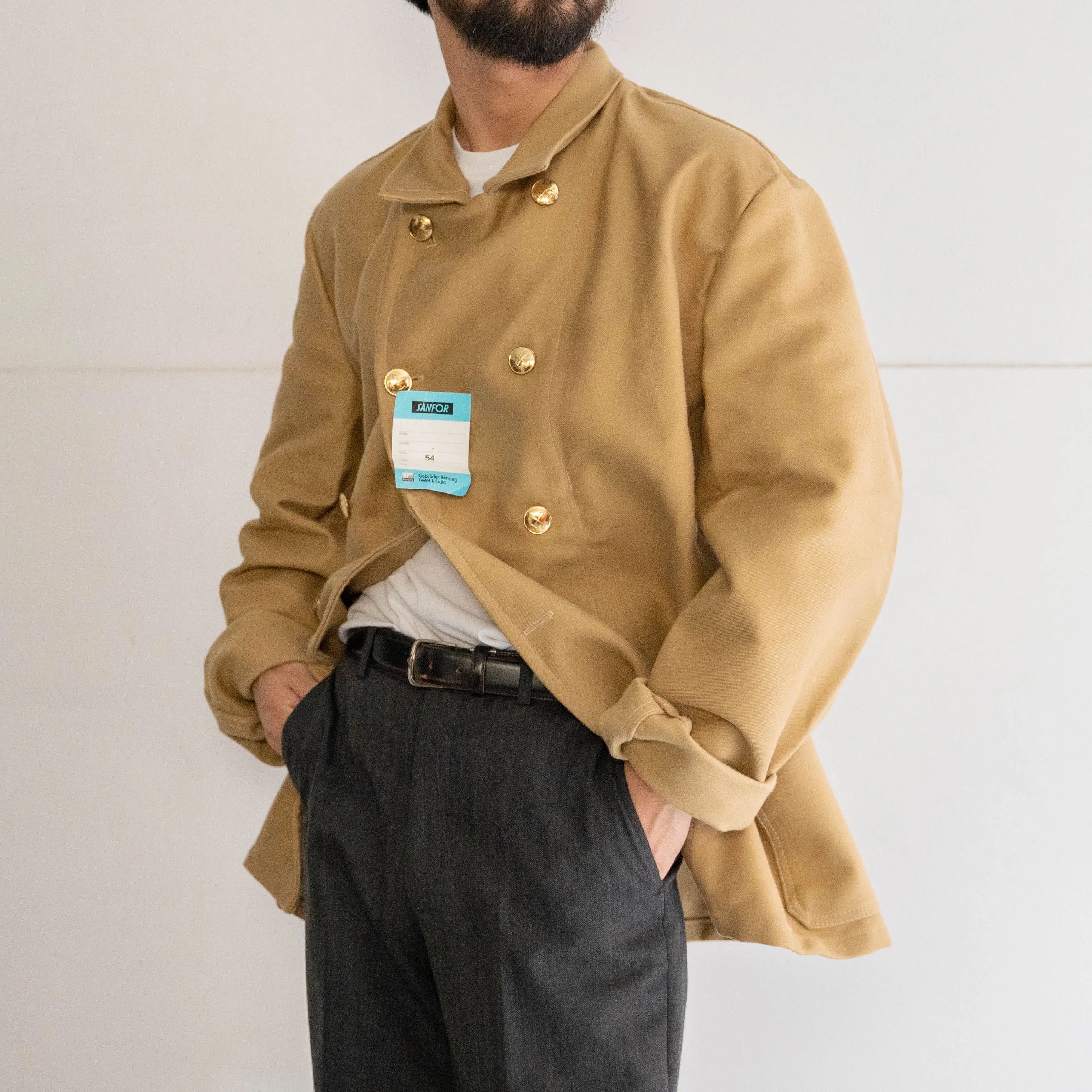 1970s German beige color elephantskin double breasted work jacket 'deadstock'