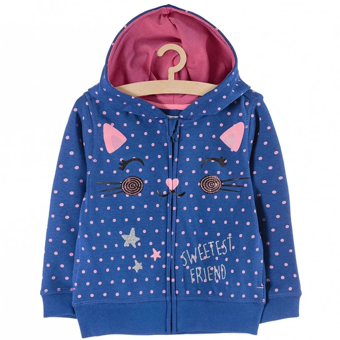 5.10.15 Pink Dots Cat Face Blue Zipper Hoodie 687