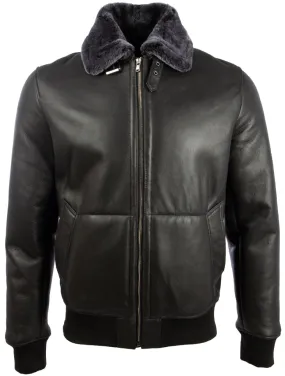 7DIA Men's Shearling Bomber Jacket - Black/Snowtop Fur