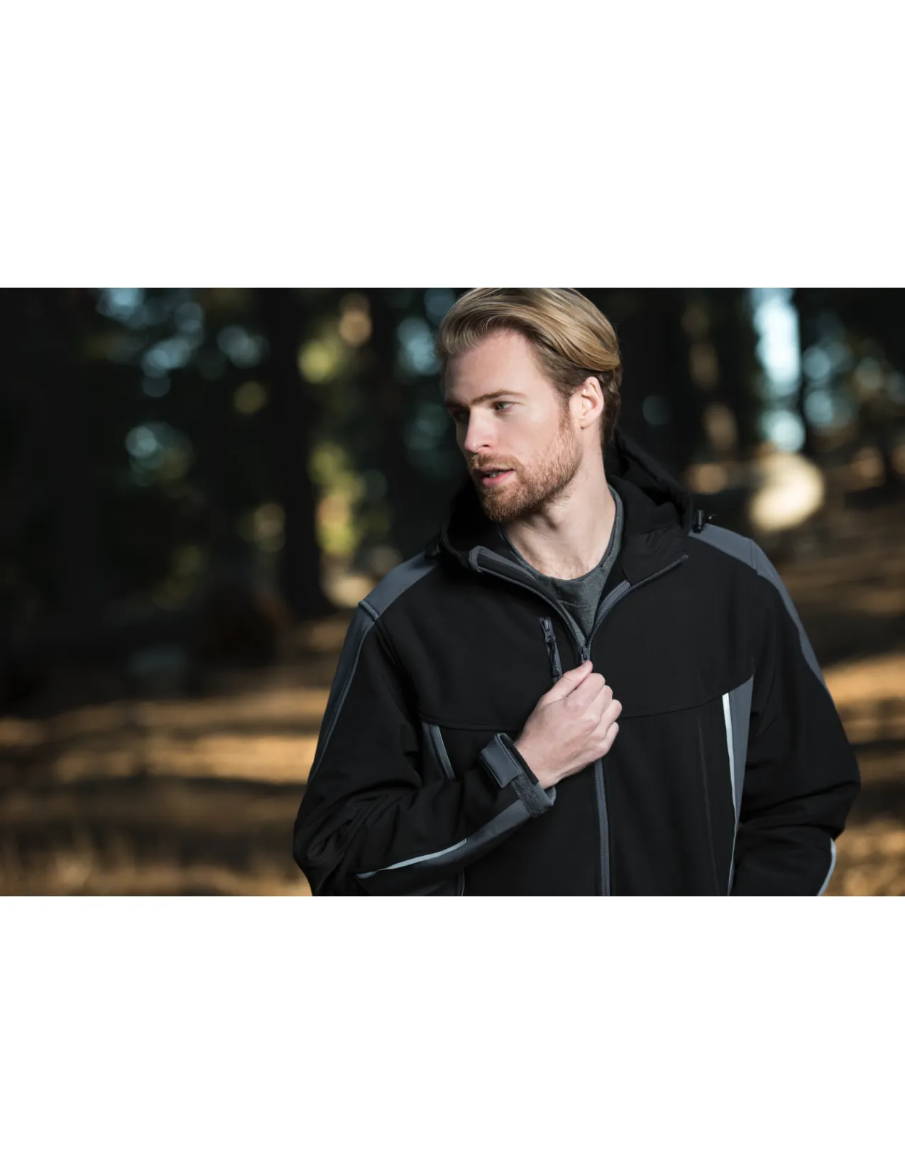 #9703 Active Soft Shell Jacket with Hood - Black/Charcoal