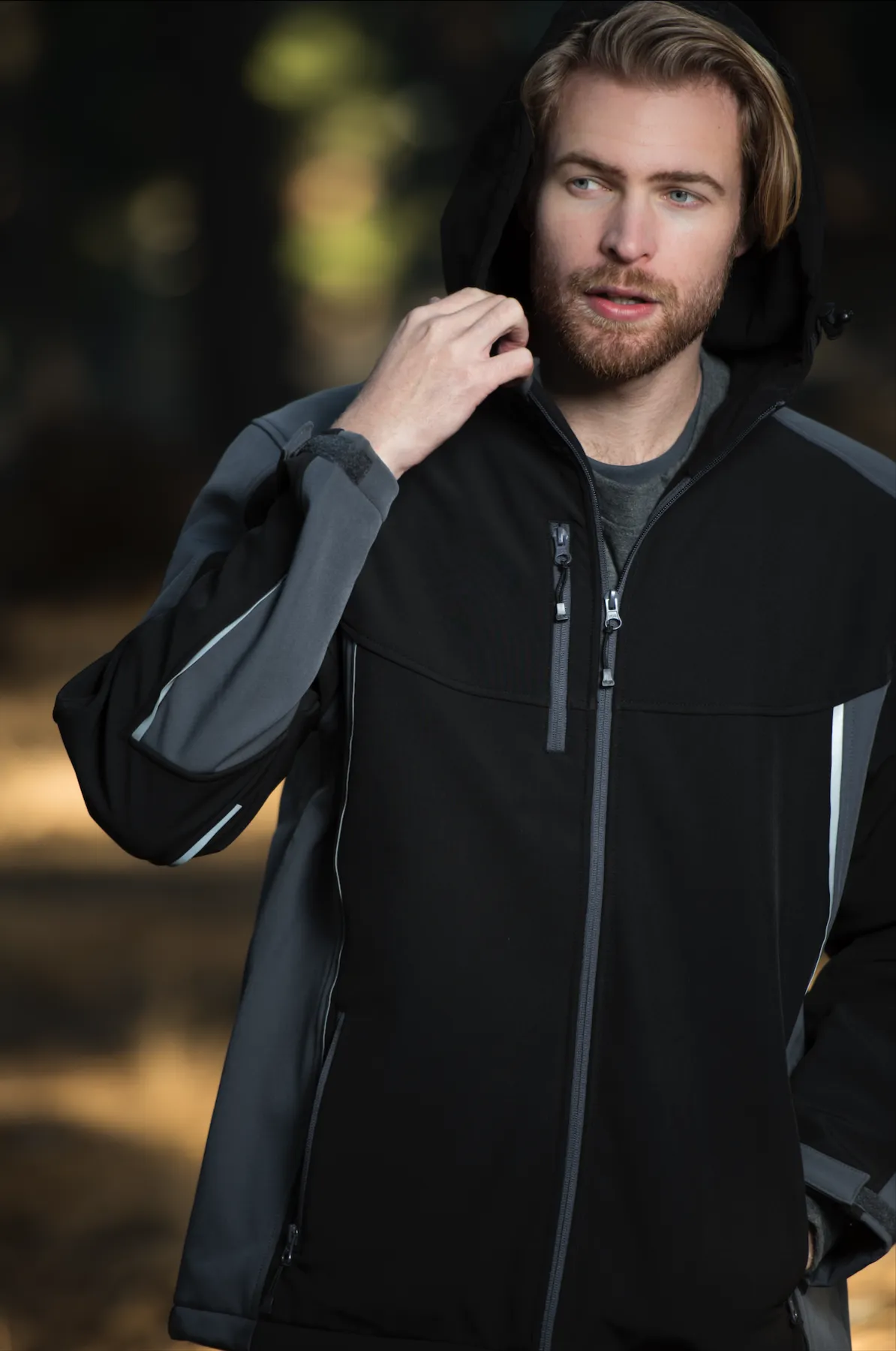 #9703 Active Soft Shell Jacket with Hood - Black/Charcoal