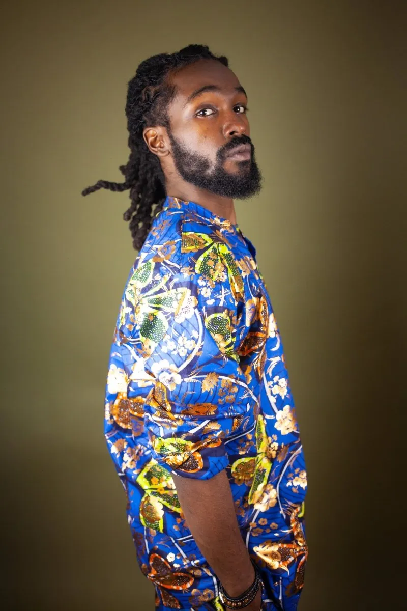 African Print Shirt in Gold Blue Ankara