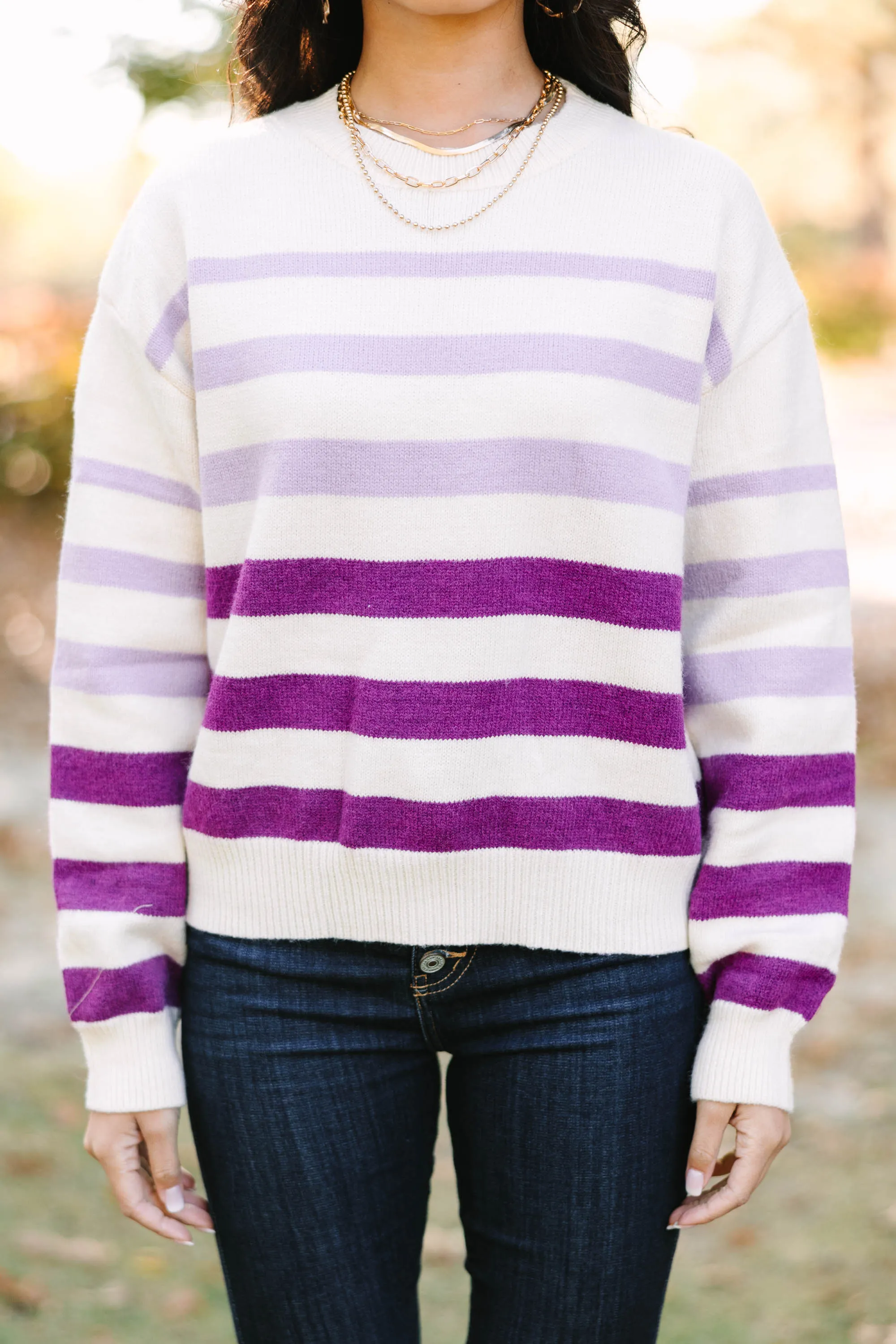 All I Can See Purple Striped Sweater