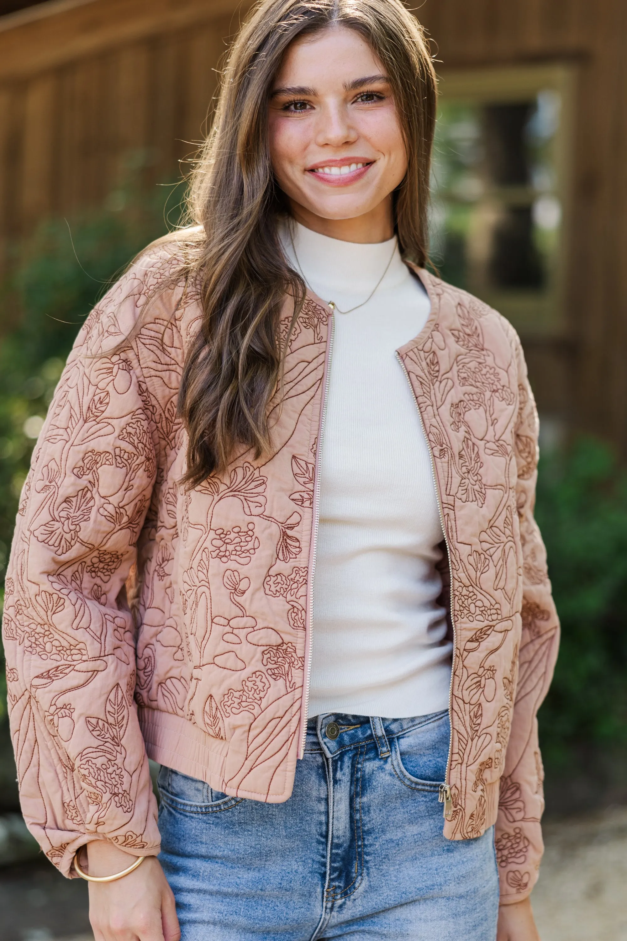 All Your Best Rose Pink Embroidered Bomber Jacket