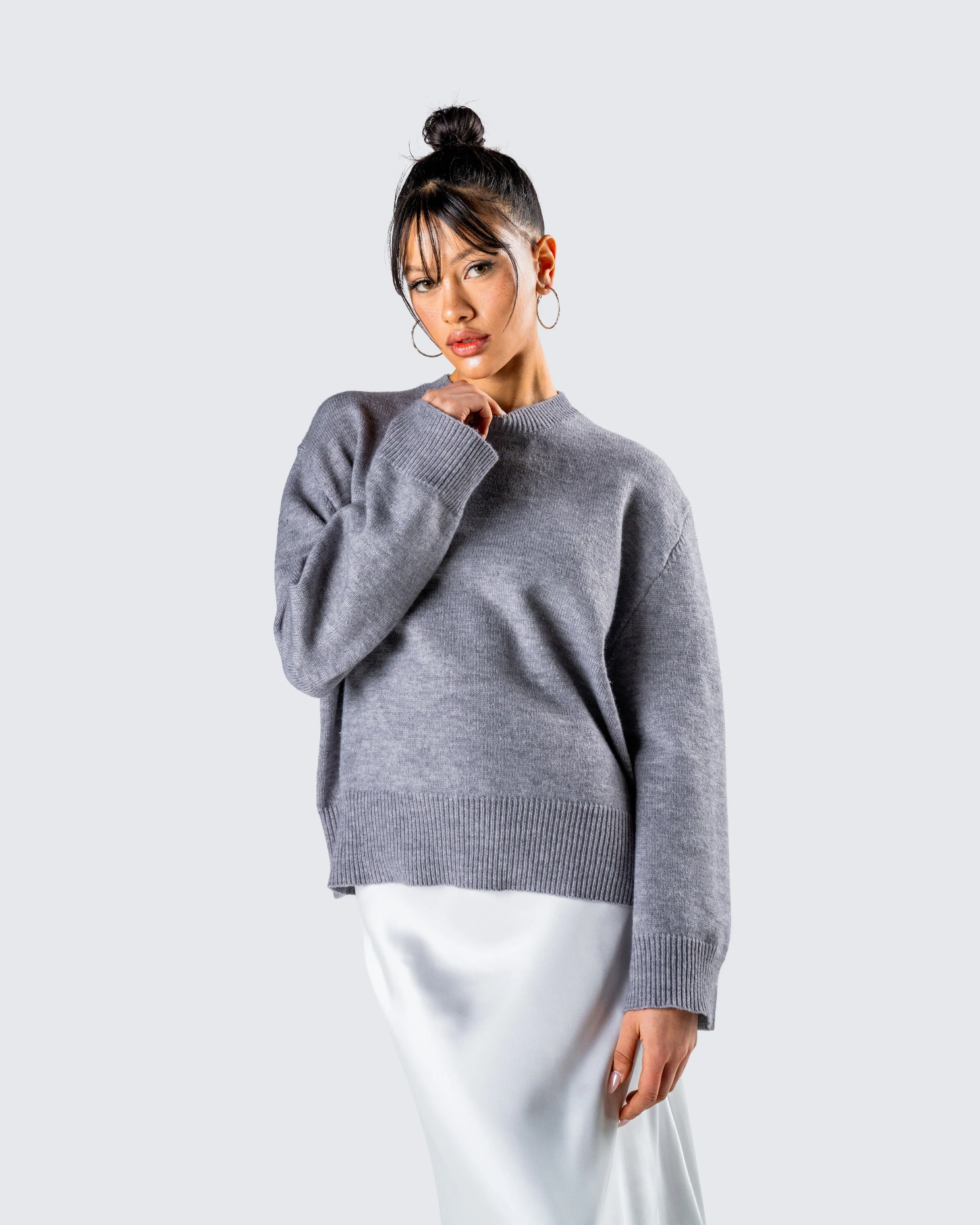 Angela Grey Sweater Knit Top