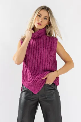 Aniyah Magenta Turtleneck Sweater Vest - Final Sale