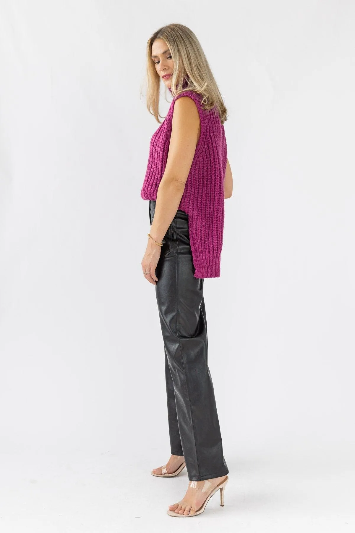 Aniyah Magenta Turtleneck Sweater Vest - Final Sale