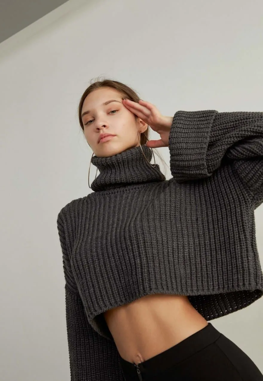 Aquarius Crop Strickpullover Grau