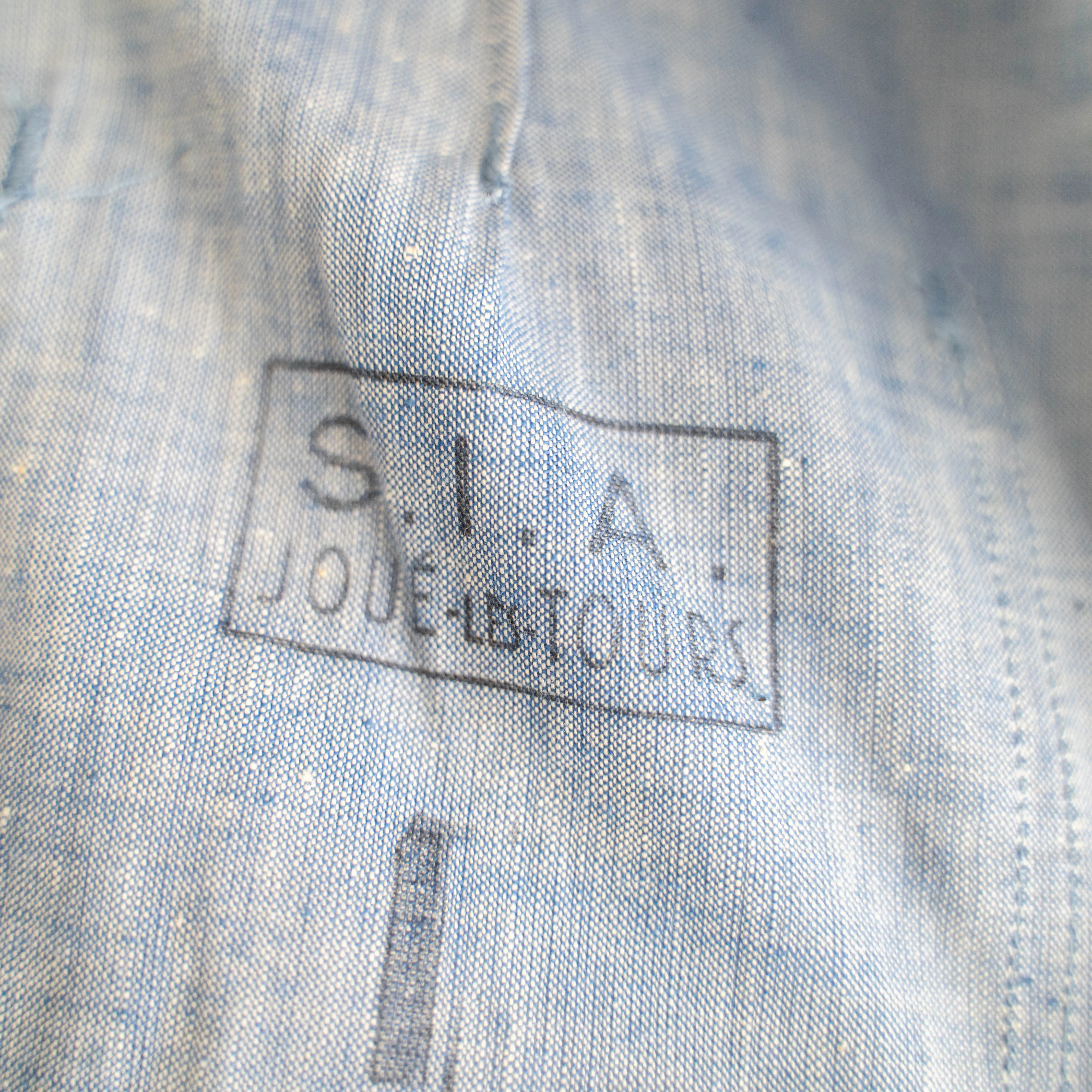 around 1950s French military blue chambray hospital coat -linen mix- 'dead stock'