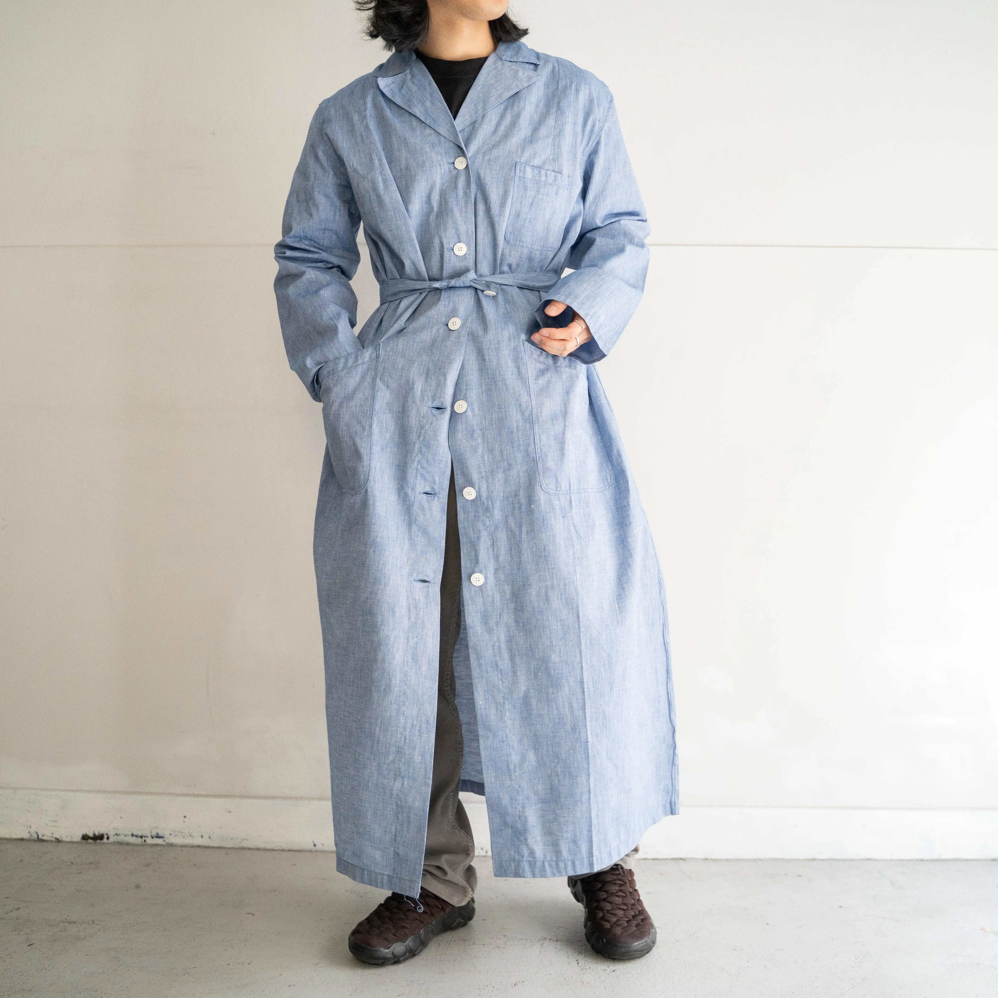 around 1950s French military blue chambray hospital coat -linen mix- 'dead stock'