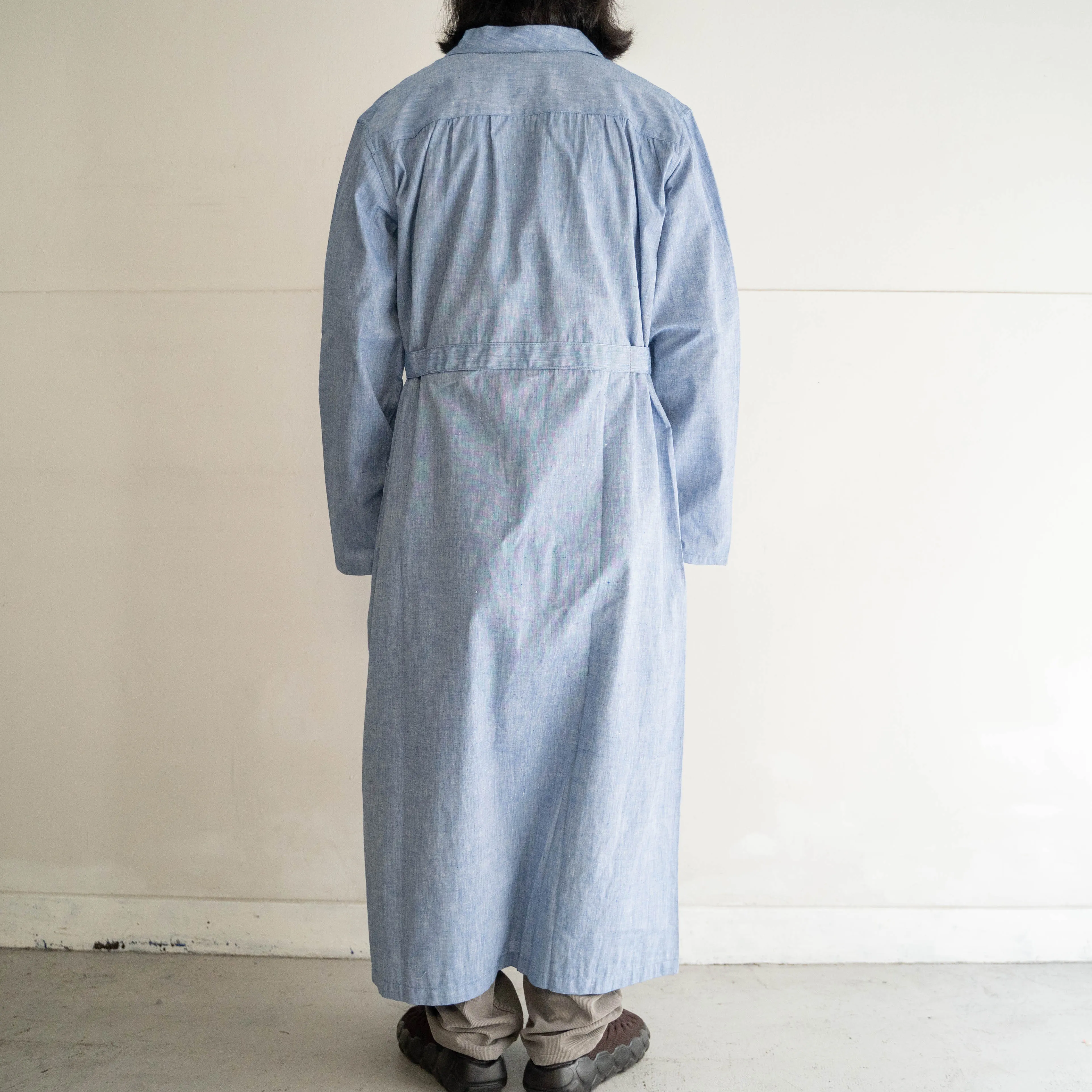 around 1950s French military blue chambray hospital coat -linen mix- 'dead stock'