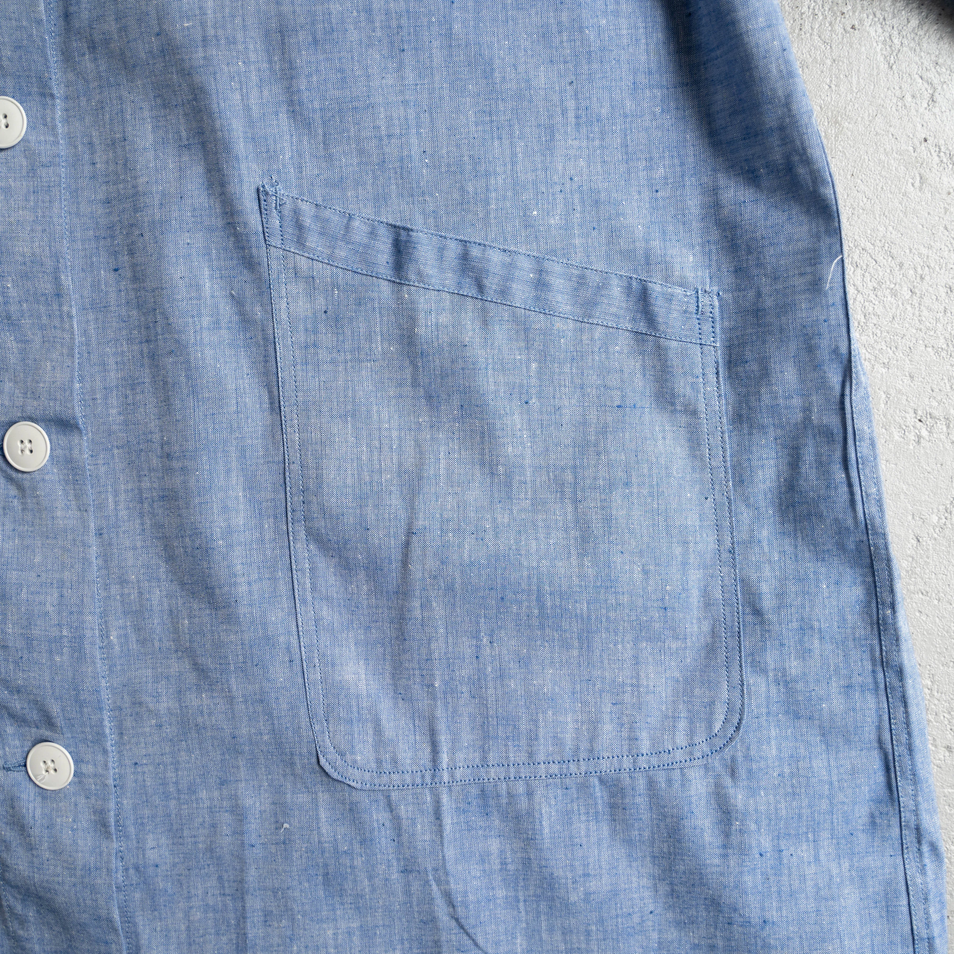 around 1950s French military blue chambray hospital coat -linen mix- 'dead stock'