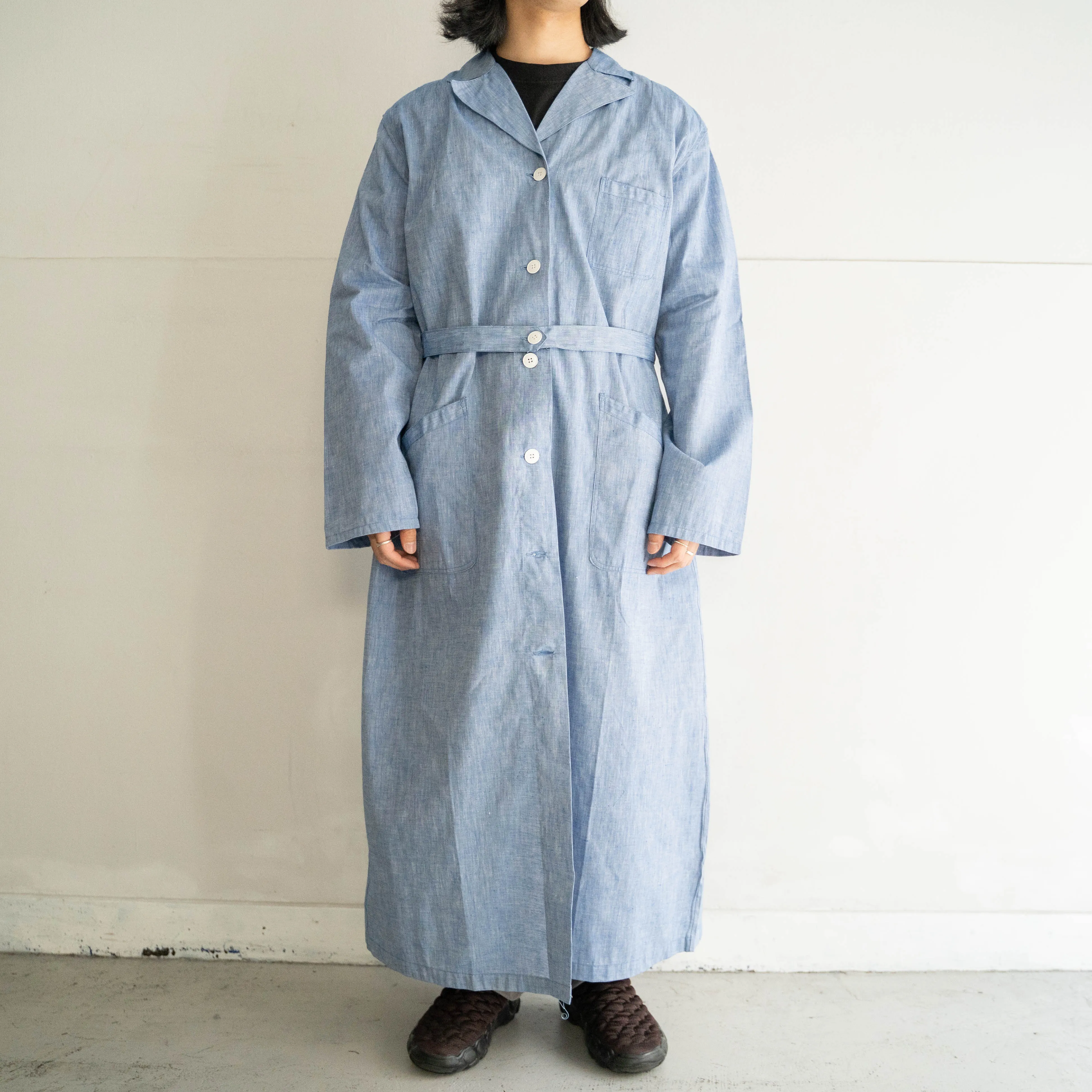 around 1950s French military blue chambray hospital coat -linen mix- 'dead stock'