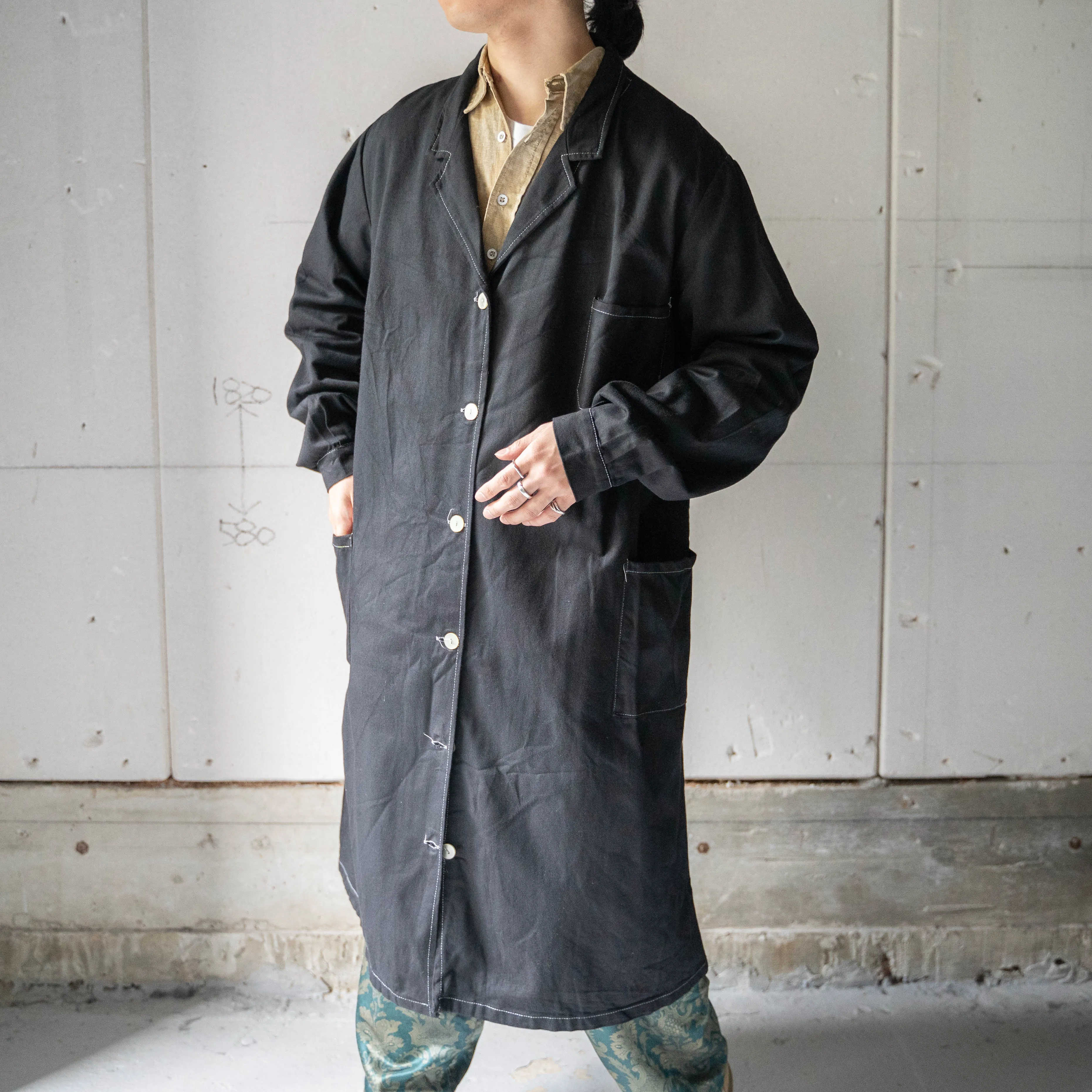 around 1980s Italian military work coat 'black dyed' -dead stock-