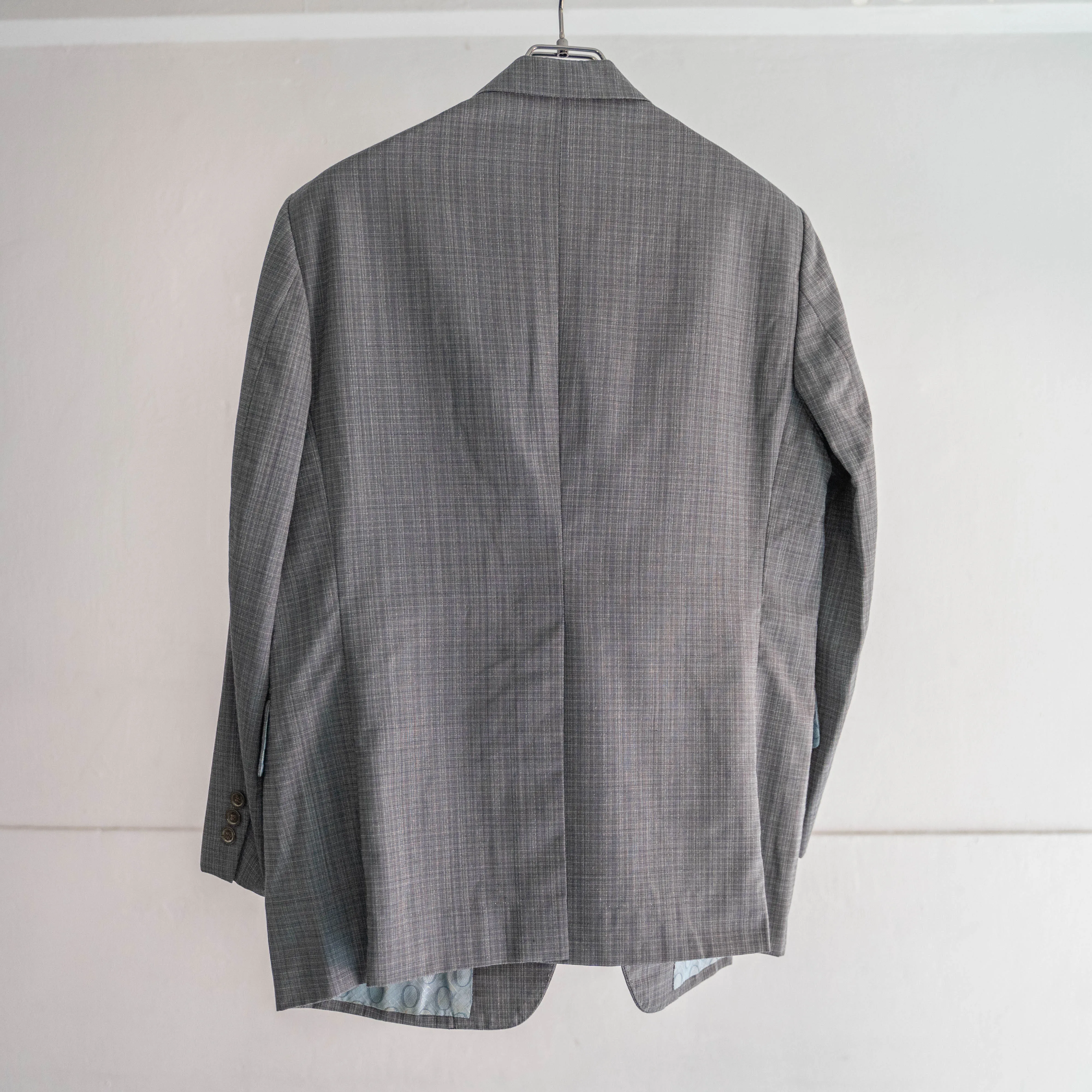 around 1980s Japan vintage gray based checked summer wool tailored jacket