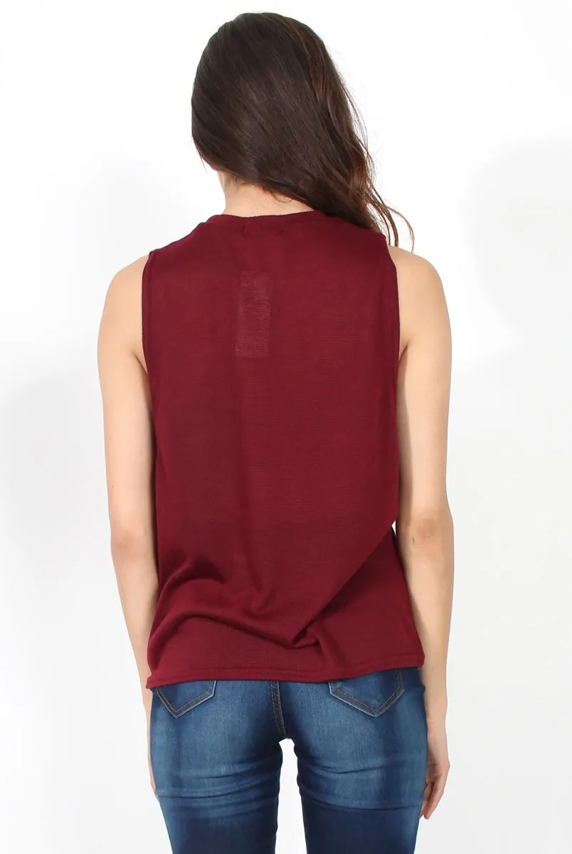 Beth Wine Side Panel High Neck Top