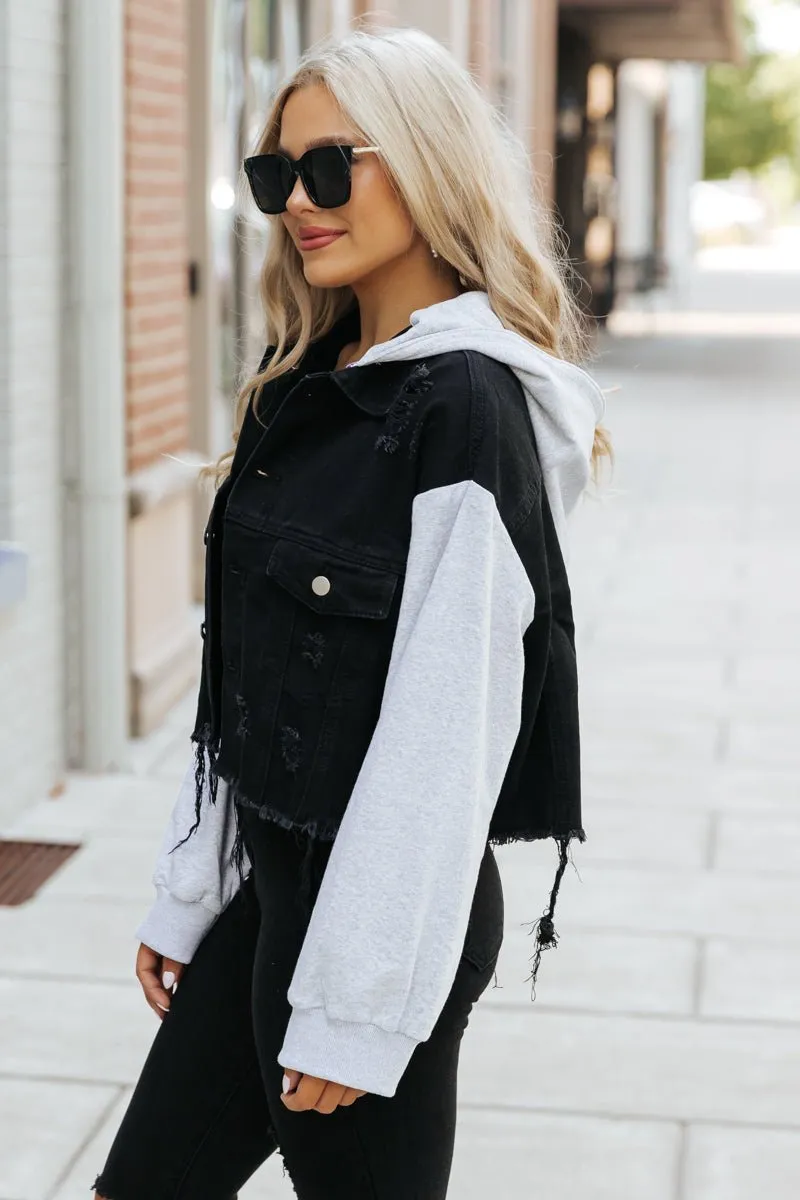 Black Denim Sweatshirt Jacket - FINAL SALE