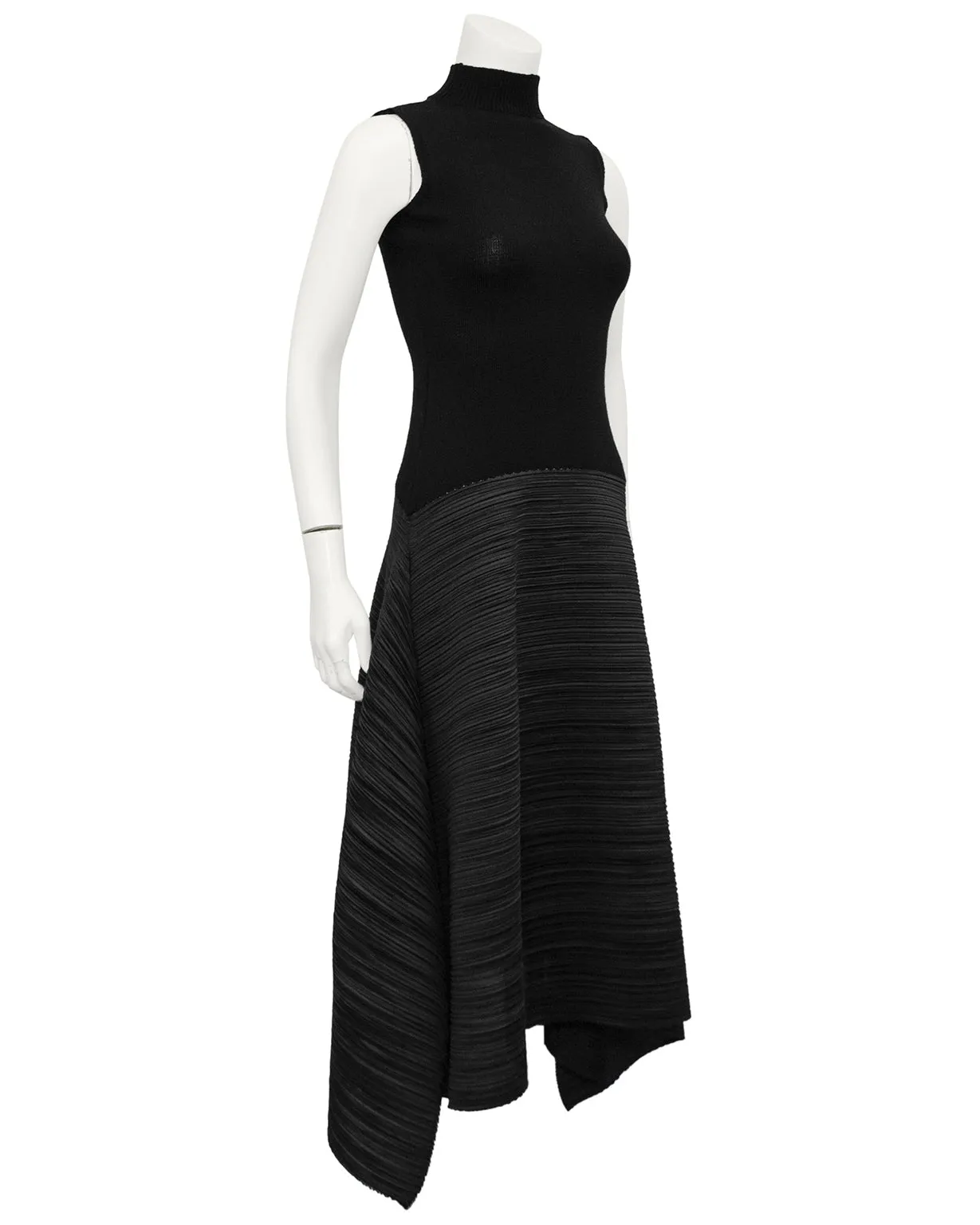 Black Knit and Pleated Dress