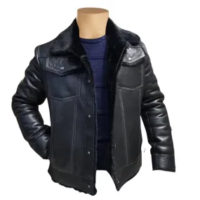 Black Trucker Style Shearling Jacket