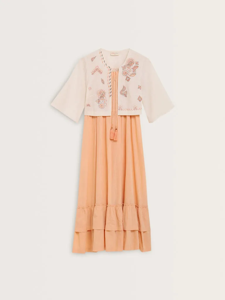 Bombay Paisley Light Orange Tiered Cotton Dress with Jacket