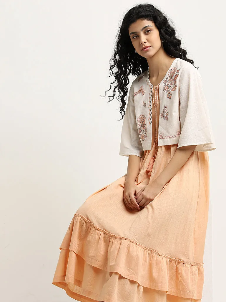 Bombay Paisley Light Orange Tiered Cotton Dress with Jacket