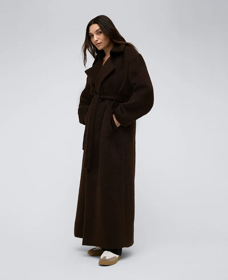 Brushed Wool Blend Belted Trench Coat