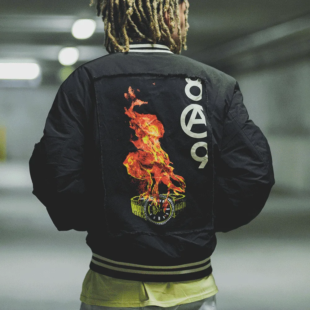 Burning Time Bomber Jacket Black