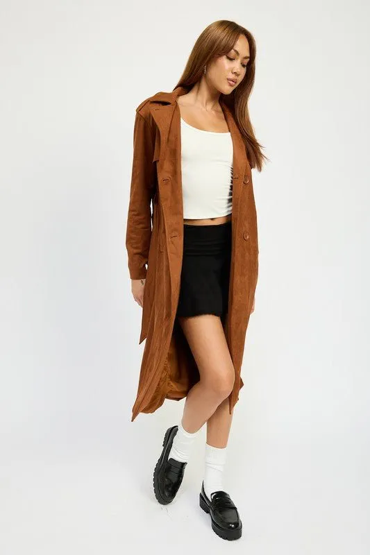 Camel Suede Trench Coat