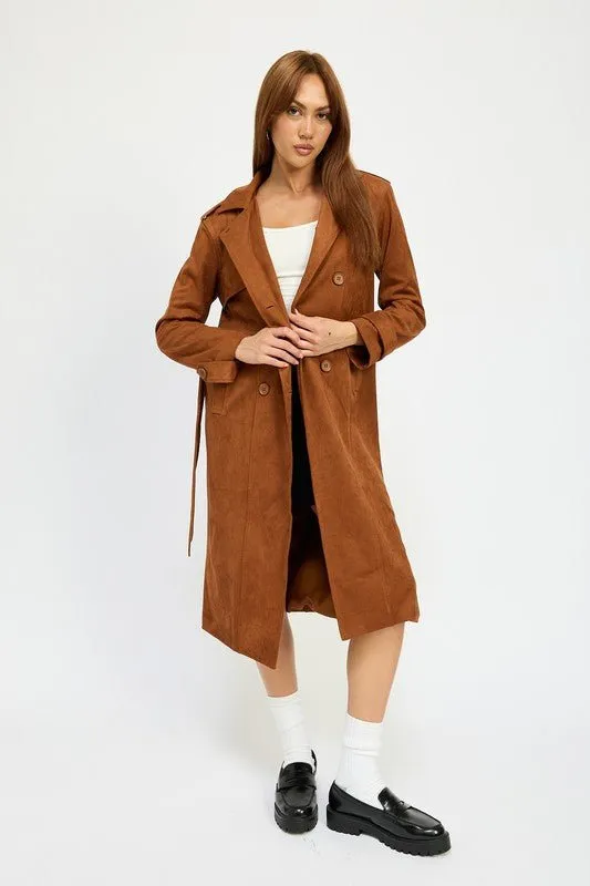 Camel Suede Trench Coat