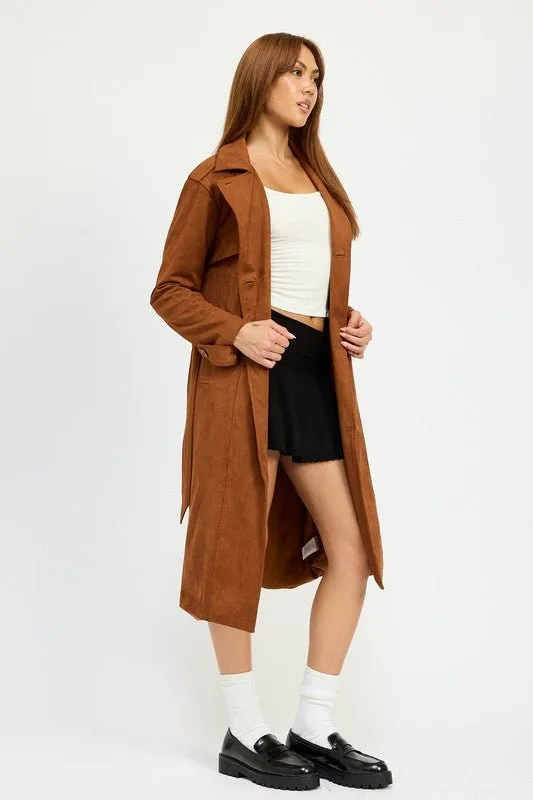 Camel Suede Trench Coat