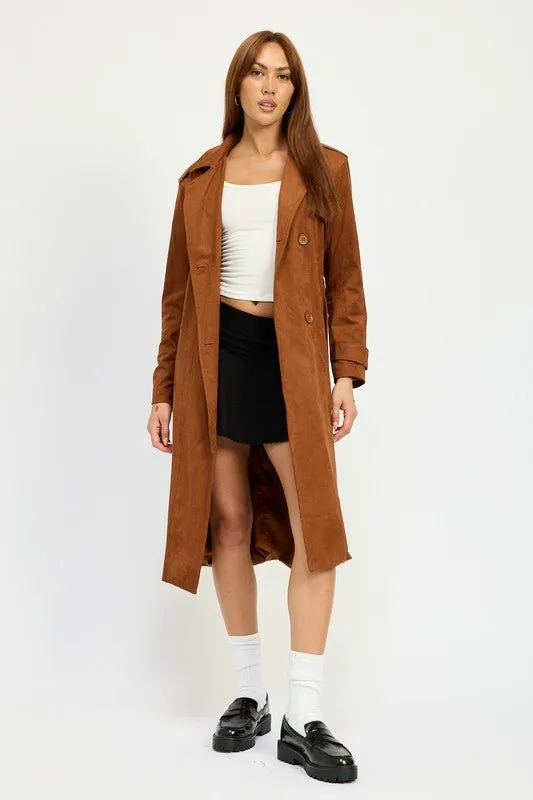 Camel Suede Trench Coat