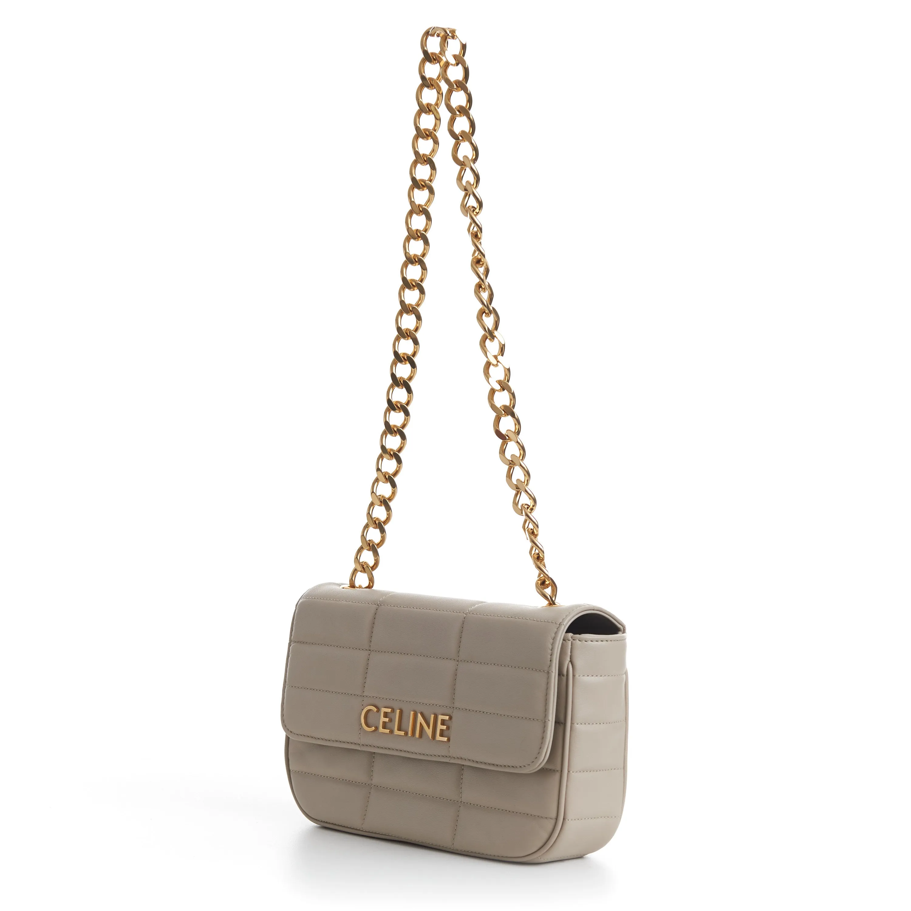 Chain Shoulder Bag Matelasse Monochrome Celine In Beige Quilted Leather