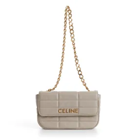 Chain Shoulder Bag Matelasse Monochrome Celine In Beige Quilted Leather