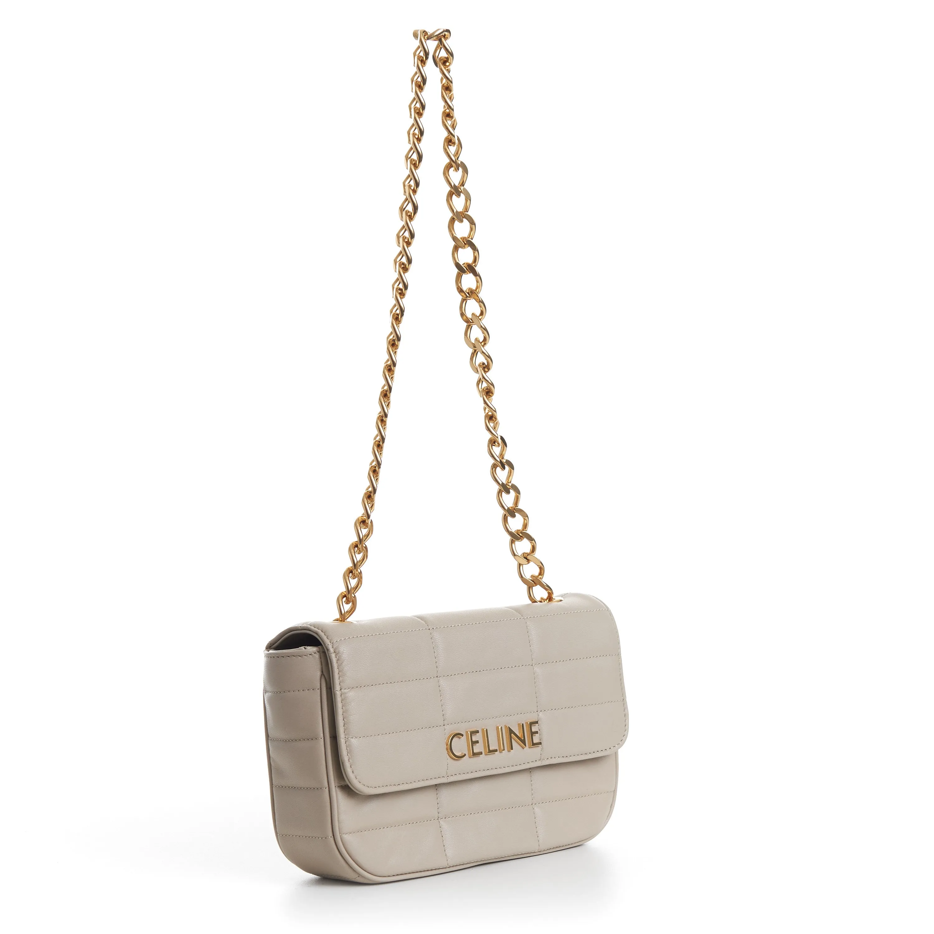 Chain Shoulder Bag Matelasse Monochrome Celine In Beige Quilted Leather