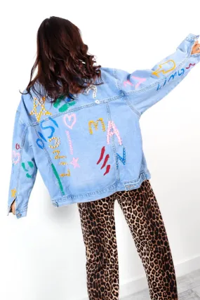 Embellish The Truth - Light Blue Embellished Denim Jacket