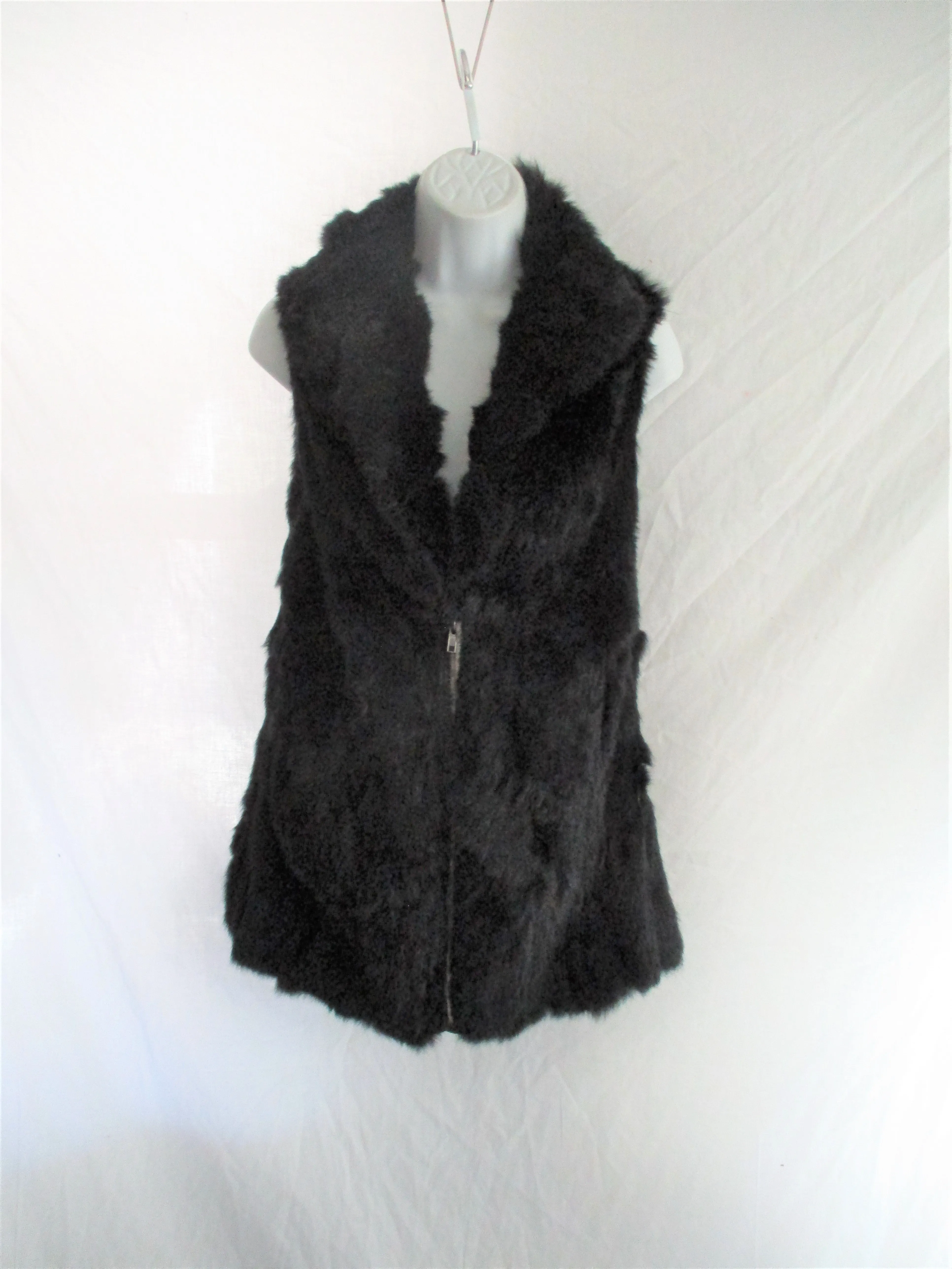 EMILIO PEPE ITALY Genuine RABBIT Fur Full Zip VEST Coat Jacket S BLACK