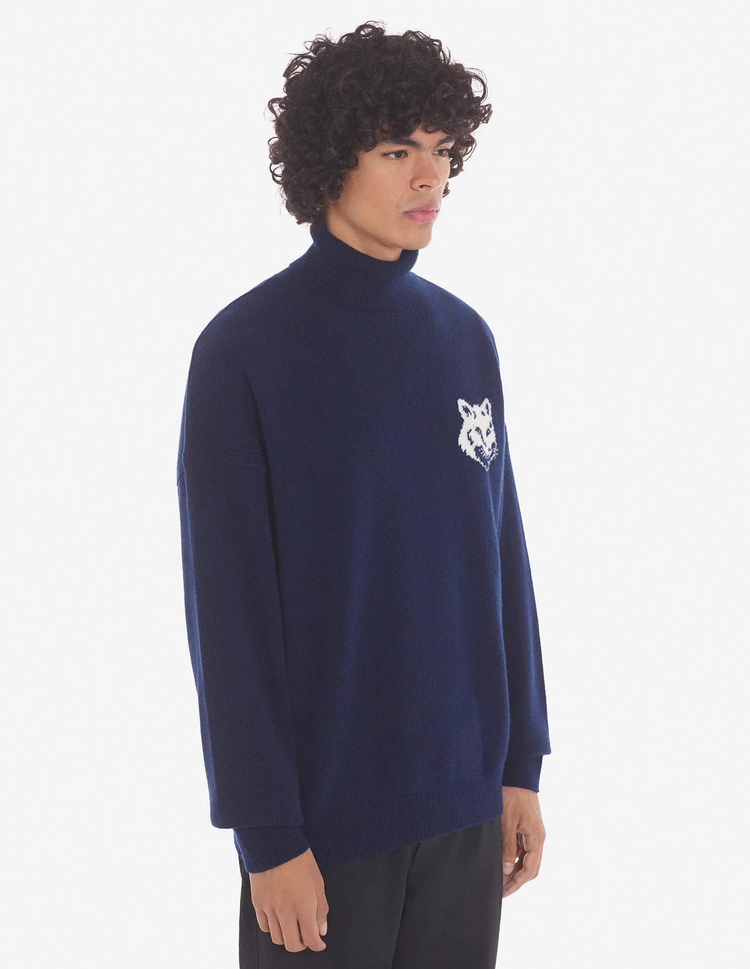 Fox Head Intarsia Comfort High Neck Jumper Ink Blue