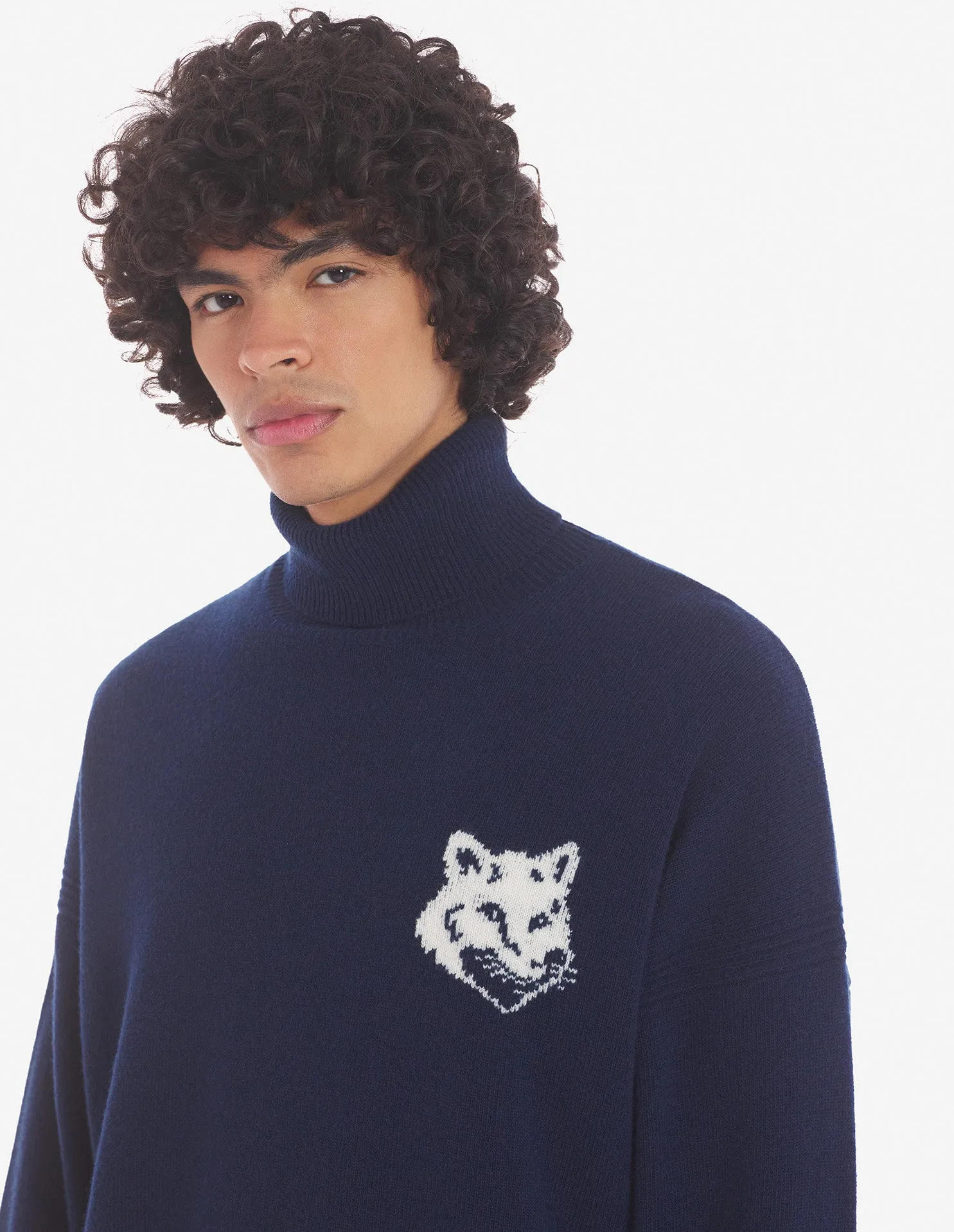 Fox Head Intarsia Comfort High Neck Jumper Ink Blue